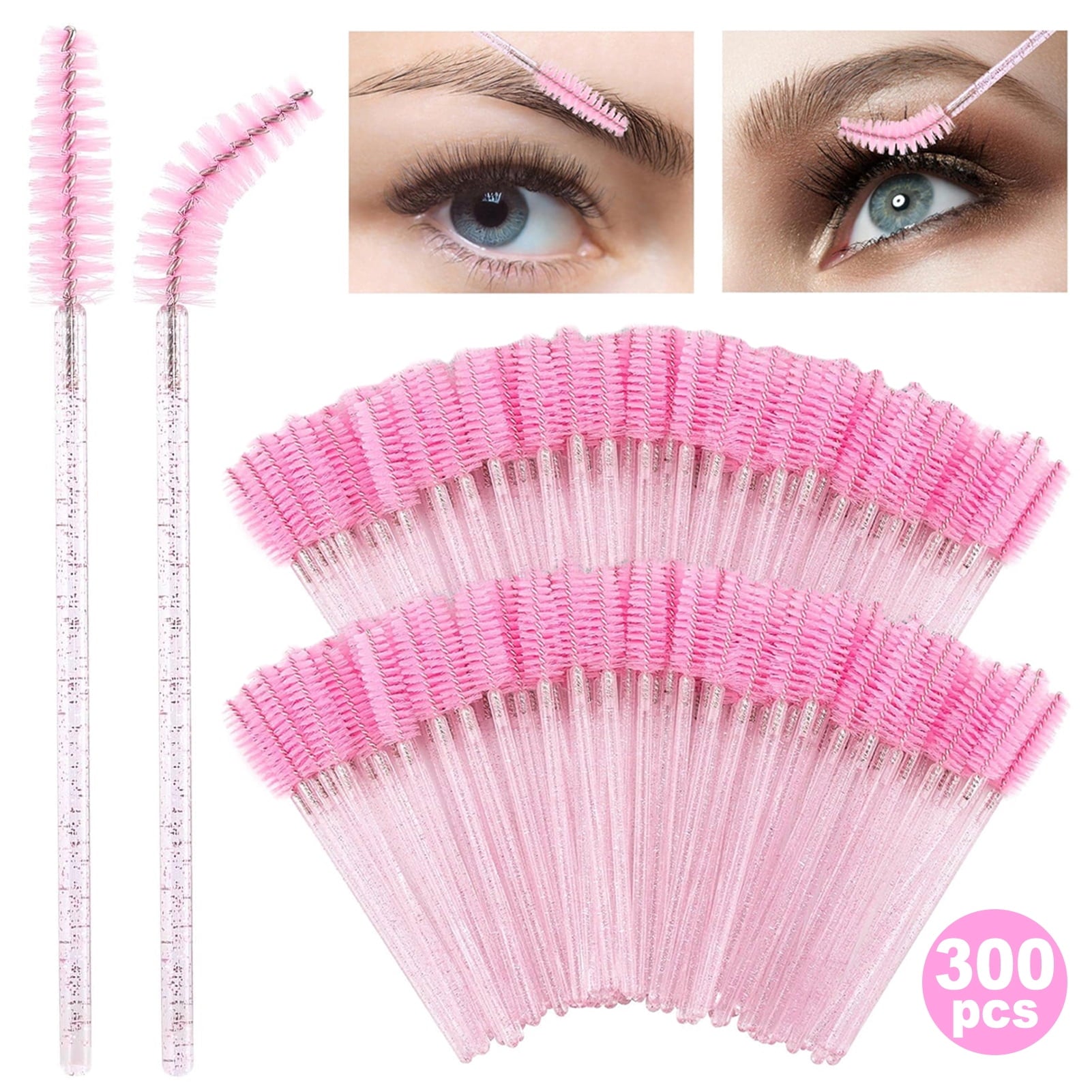 GMZW 300PCS Eyelash Mascara Brushes, Disposable Lash Spoolies, Crystal