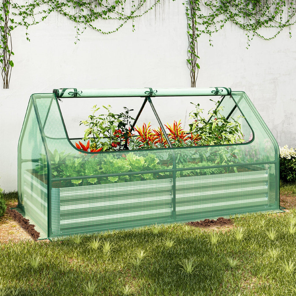 6 x 3 x 3 Feet Galvanized Raised Garden Bed with Greenhouse