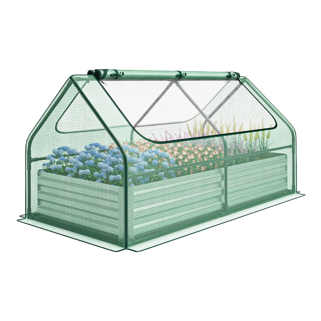 6 x 3 x 3 Feet Galvanized Raised Garden Bed with Greenhouse