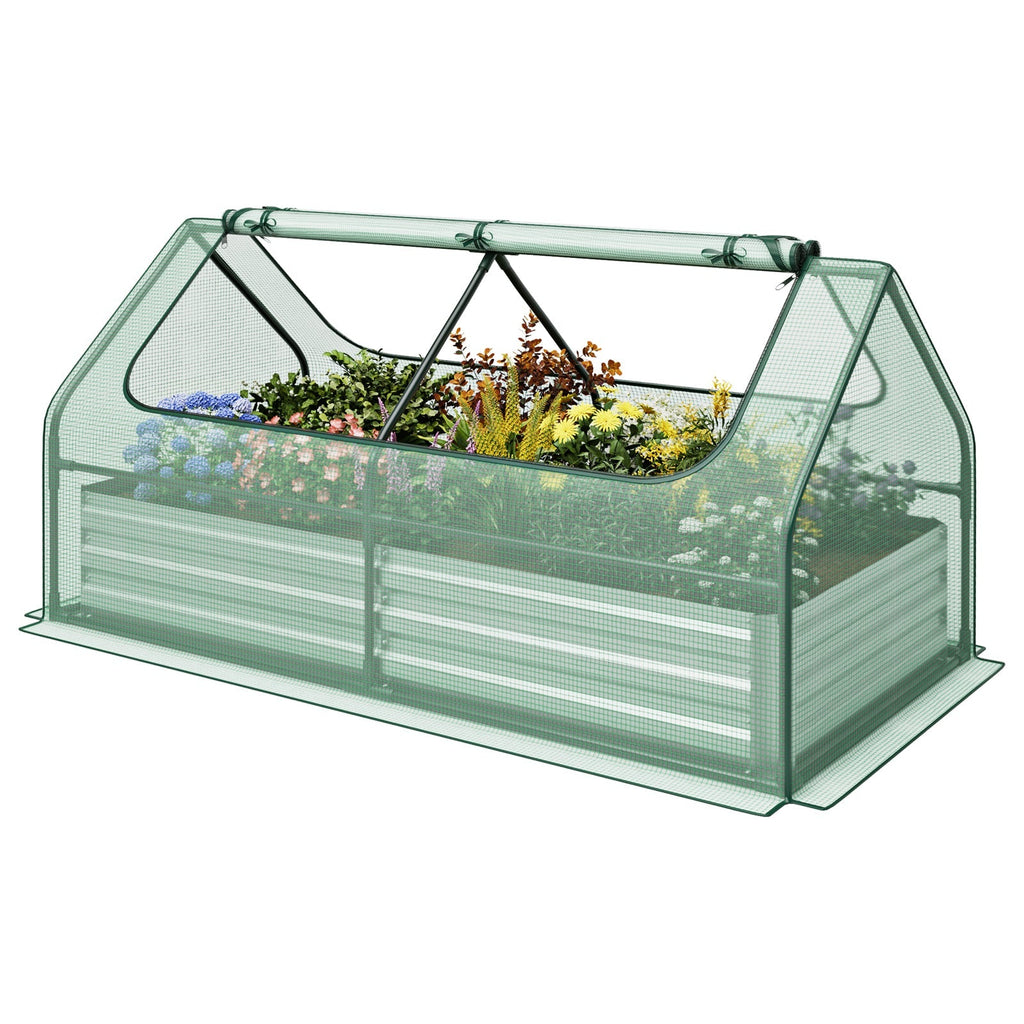 6 x 3 x 3 Feet Galvanized Raised Garden Bed with Greenhouse