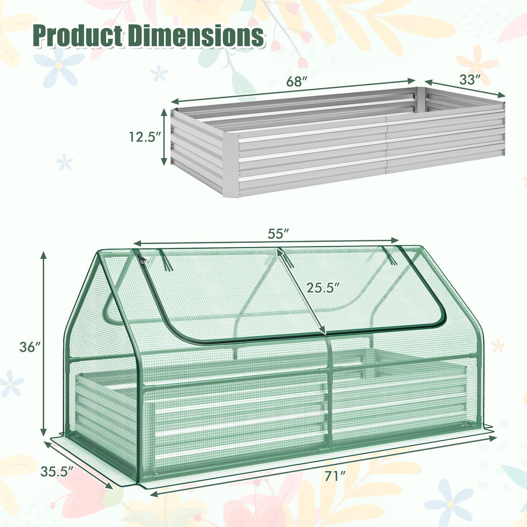6 x 3 x 3 Feet Galvanized Raised Garden Bed with Greenhouse