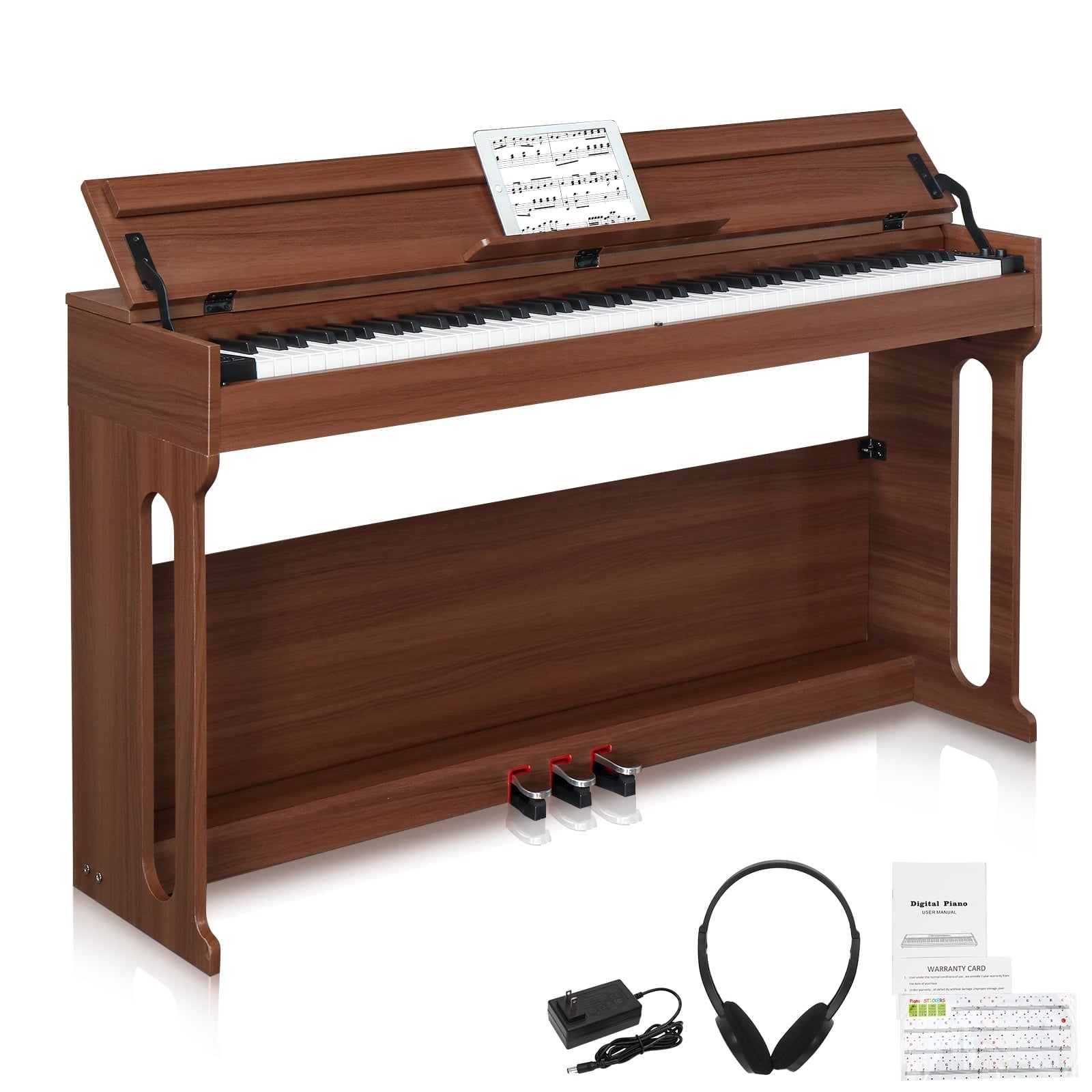 Glarry 88 Key Full Weighted Digital Piano with Furniture Stand, Audio