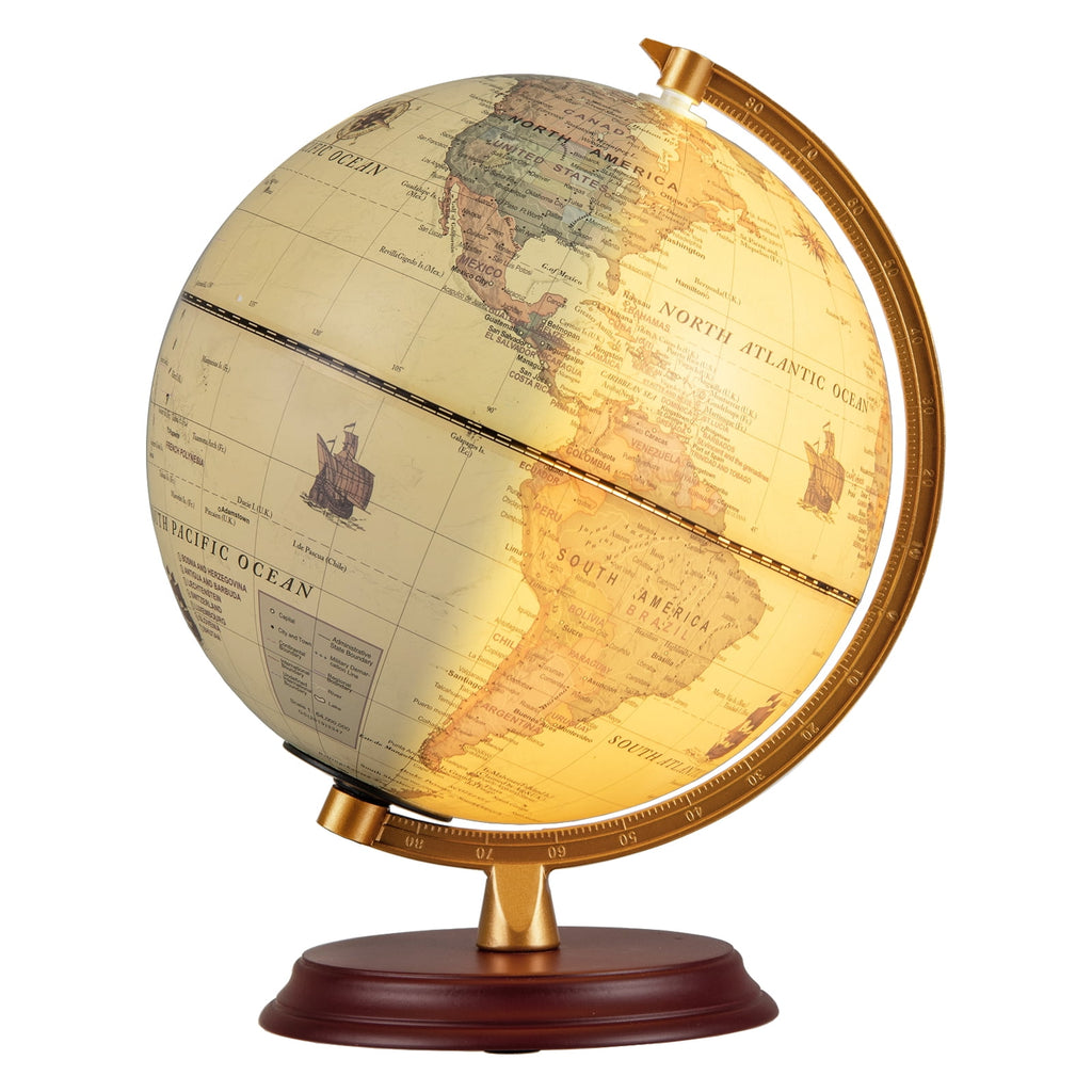 Gymax 8 Inch Illuminated World Globe Night Light up Globe Lamp Wooden