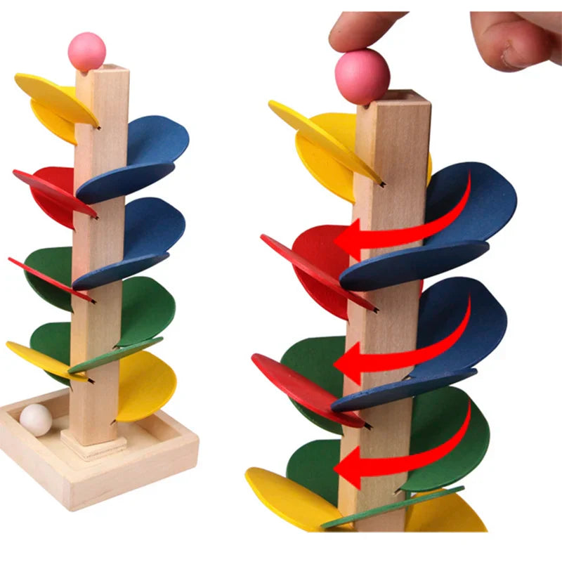 Montessori Wooden Educational Toy - Mini Colorful Tree Marble Ball Run