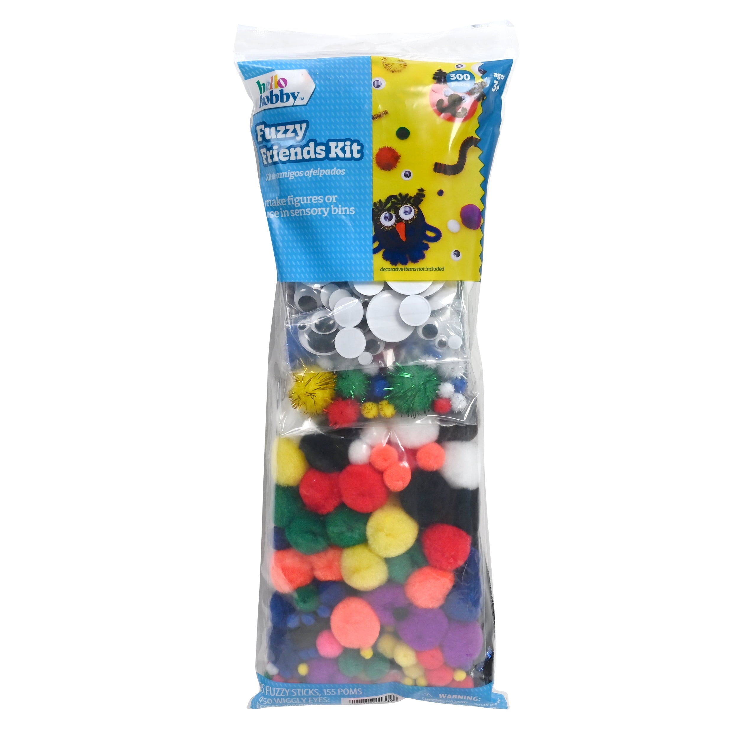 Hello Hobby Fuzzy Craft Kit, 300 Count, Neon Multicolor Chenille Stems