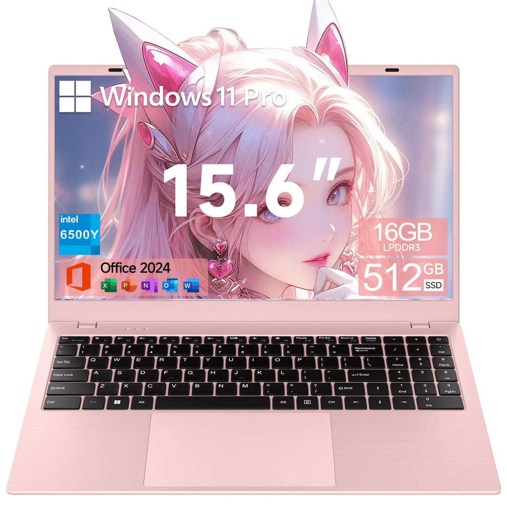 HPUMLSE 15.6" Pink Laptop Computer, 16GB RAM 512GB SSD, Intel Pentium