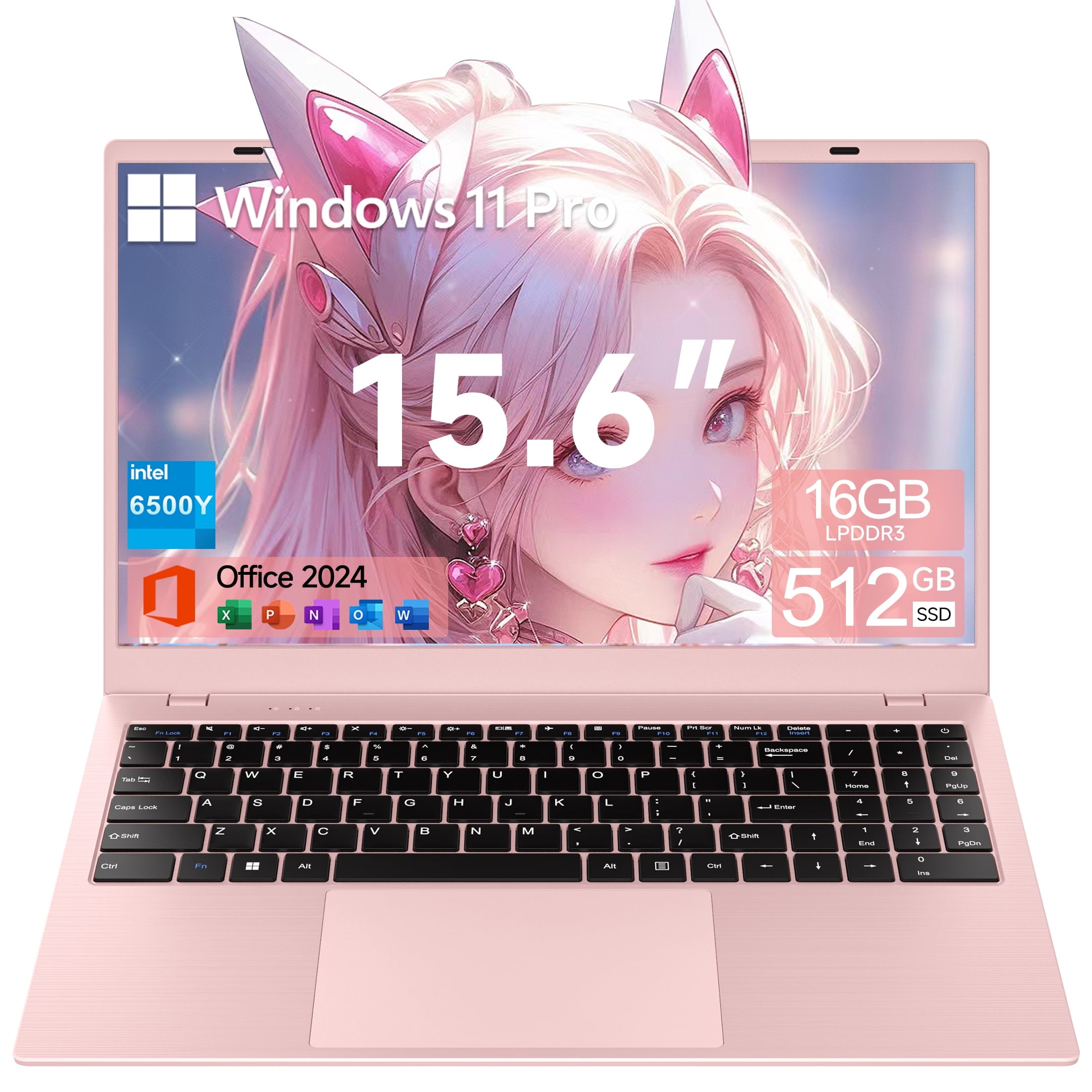HPUMLSE 15.6" Pink Laptop Computer, 16GB RAM 512GB SSD, Intel Pentium