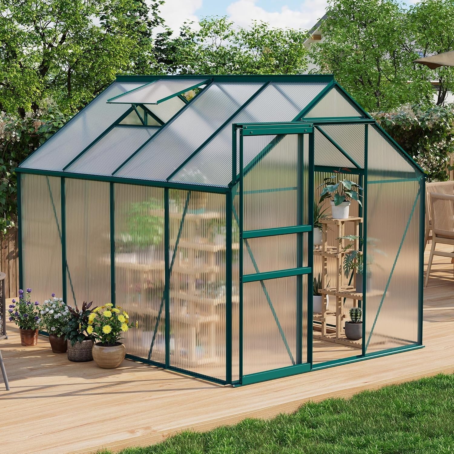 Spacious Polycarbonate Walk-In Greenhouse 6x8 FT – Heavy Duty Alumin