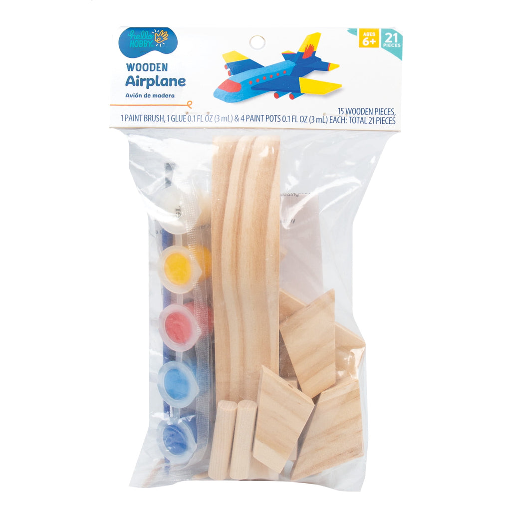 Hello Hobby Build Your Own Wooden Airplane, 21 Pieces, Art & Craft Kit