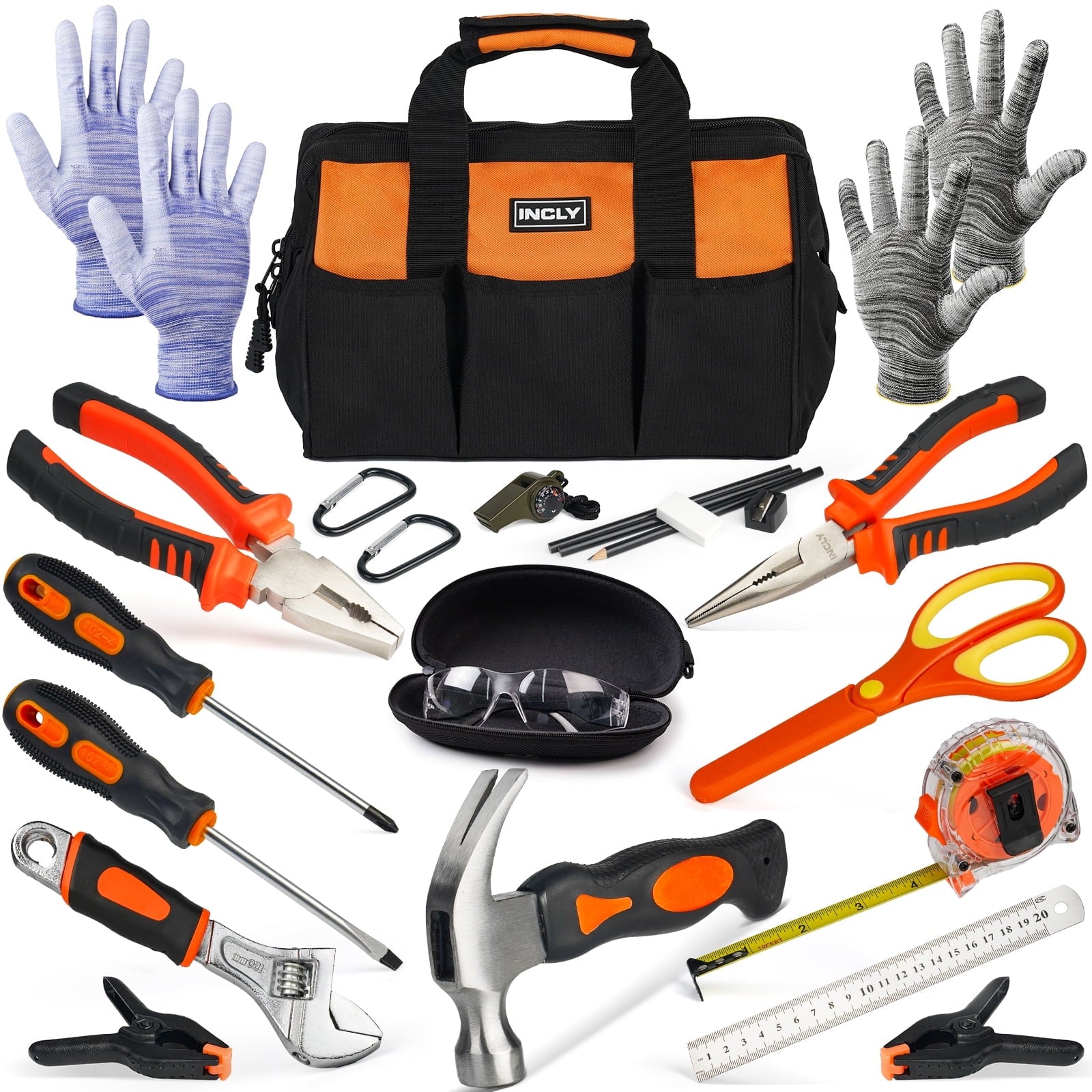INCLY 24 PCS Real Tool Set with Tool Bag, Boys Small Real Hand Tools K