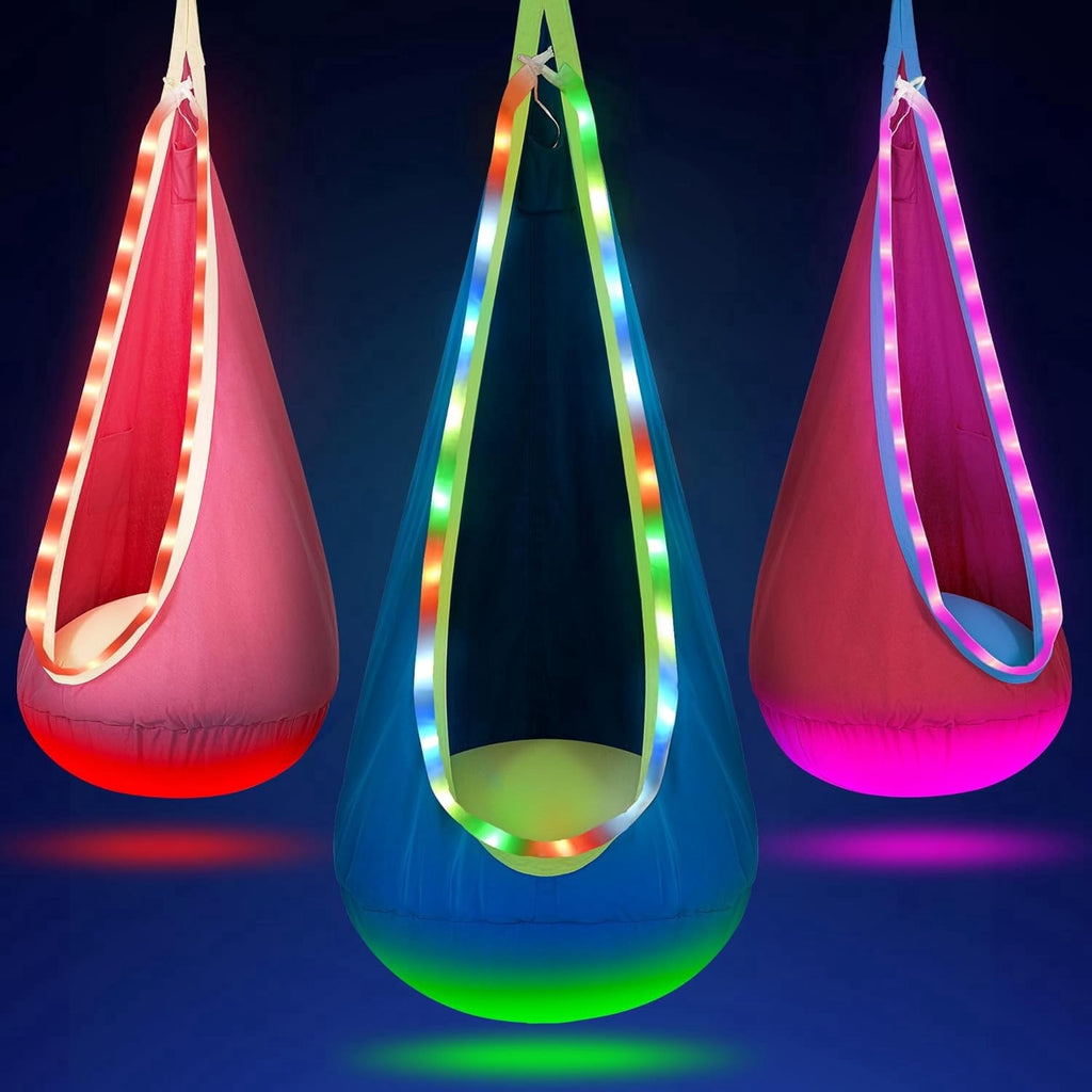 Kids Pod Swing Seat - Light Up Hammock Chair with Pillow, Indoor Outdo