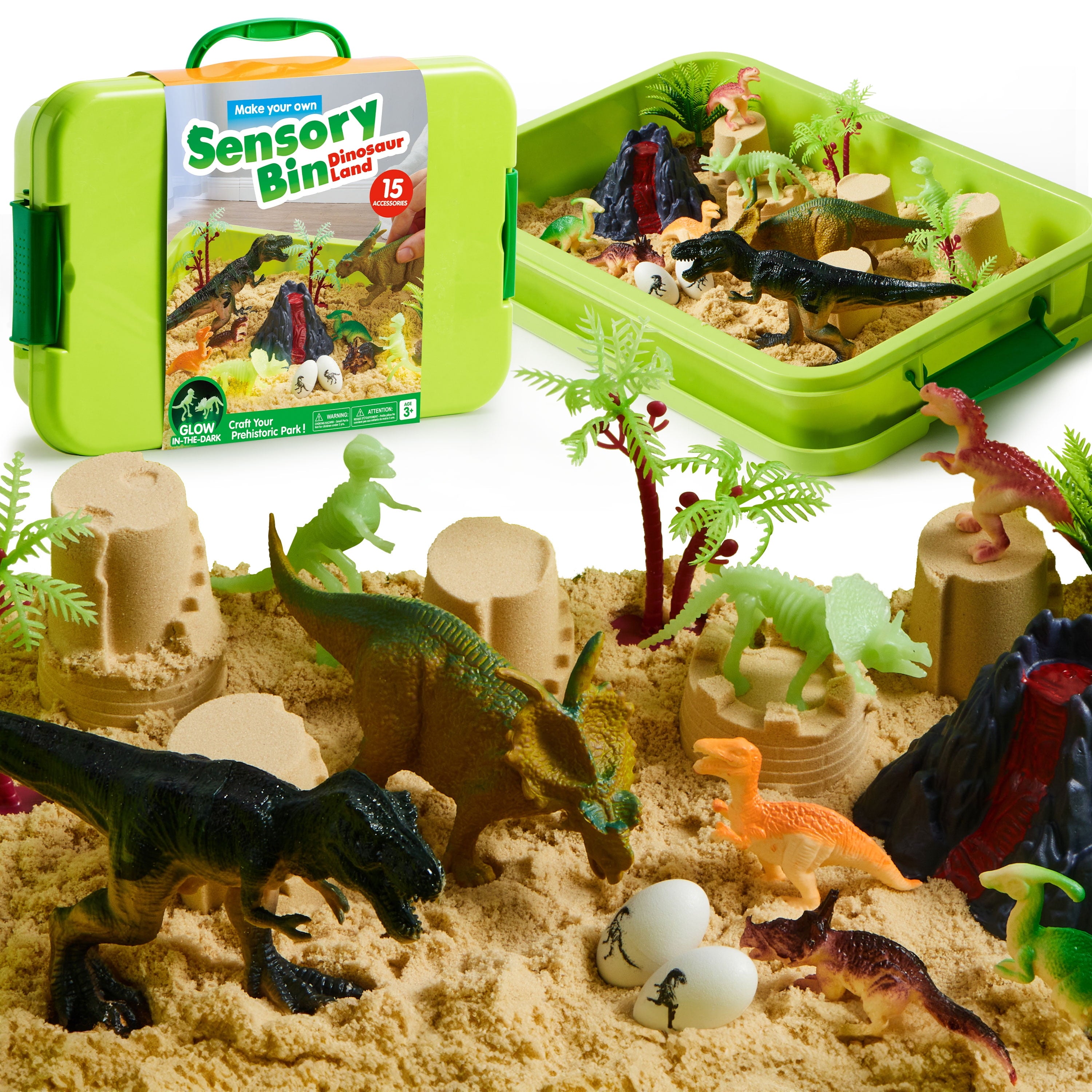 Construction Sensory Bin with Glow-in-The-Dark Stones