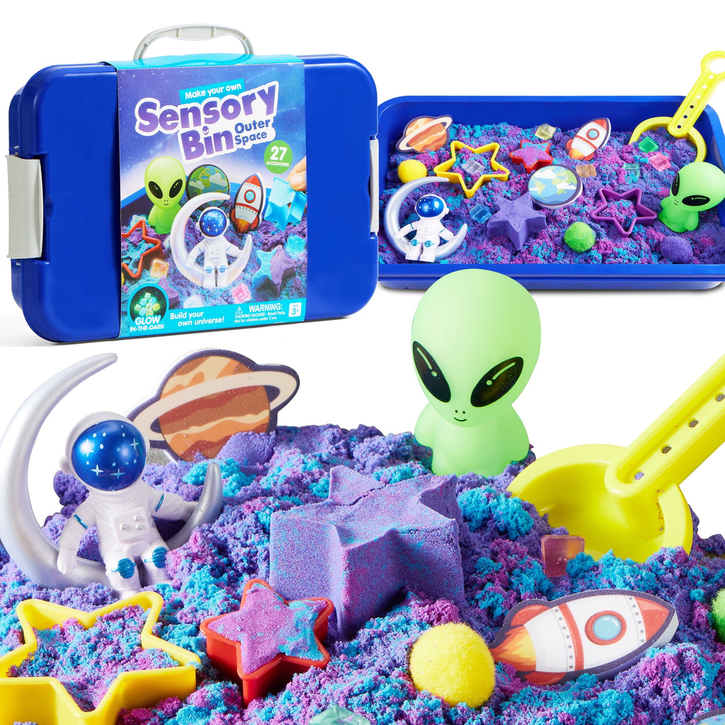 Construction Sensory Bin with Glow-in-The-Dark Stones