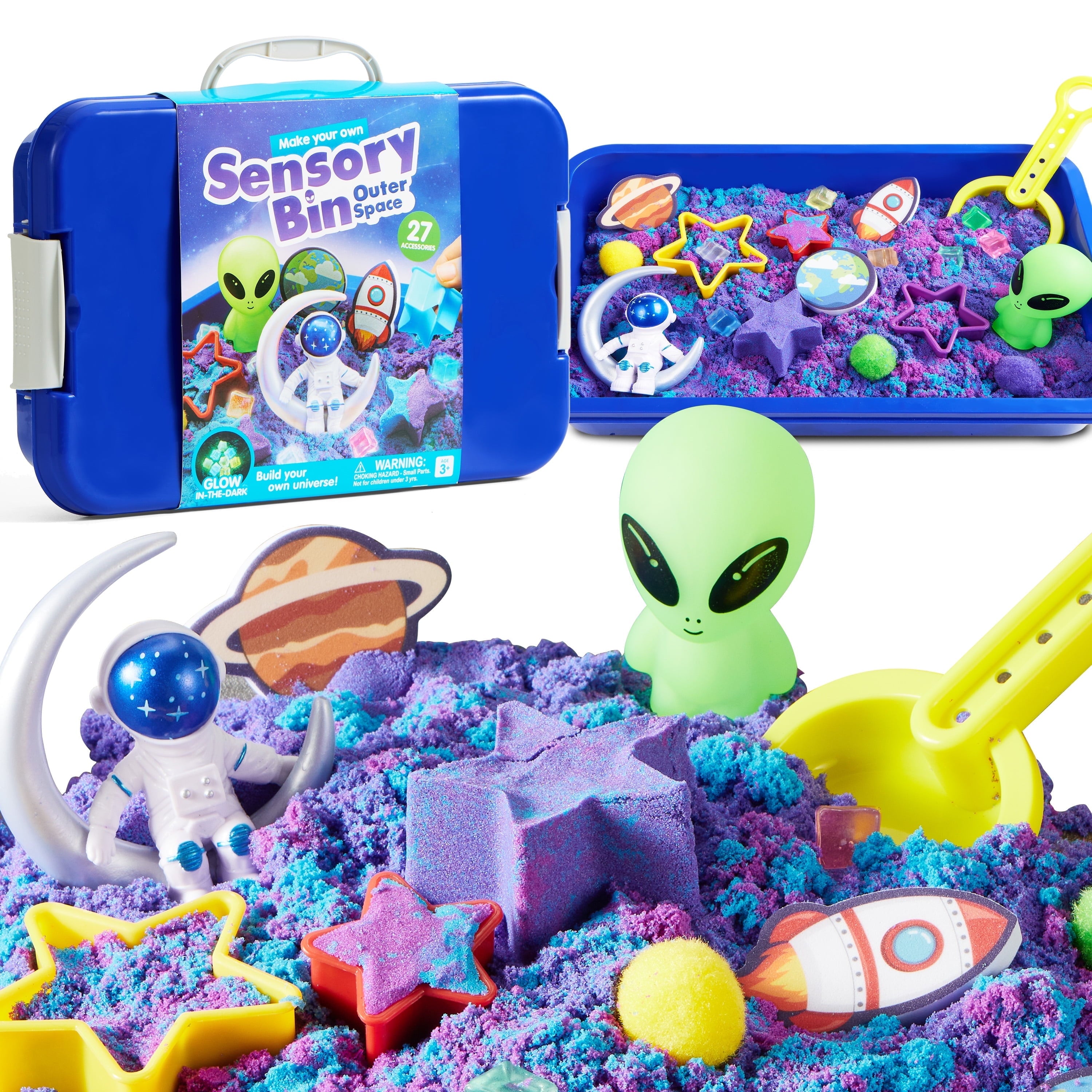 Construction Sensory Bin with Glow-in-The-Dark Stones