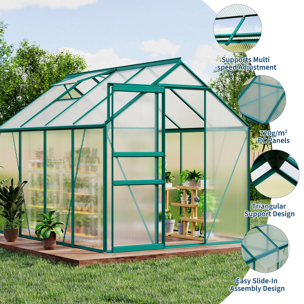 Spacious Polycarbonate Walk-In Greenhouse 6x8 FT – Heavy Duty Alumin