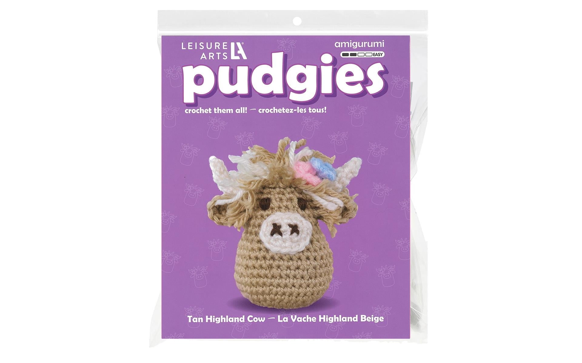 Leisure Arts Crochet Kit, Pudgies Highland Cow, Tan, 4", Crochet Kit F