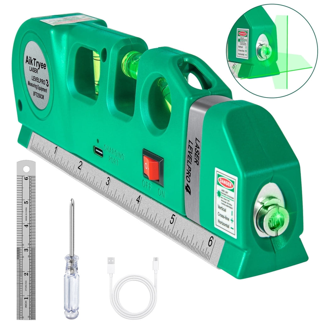 AikTryee Multipurpose Laser Level, ABS Construction, with Metric Scale