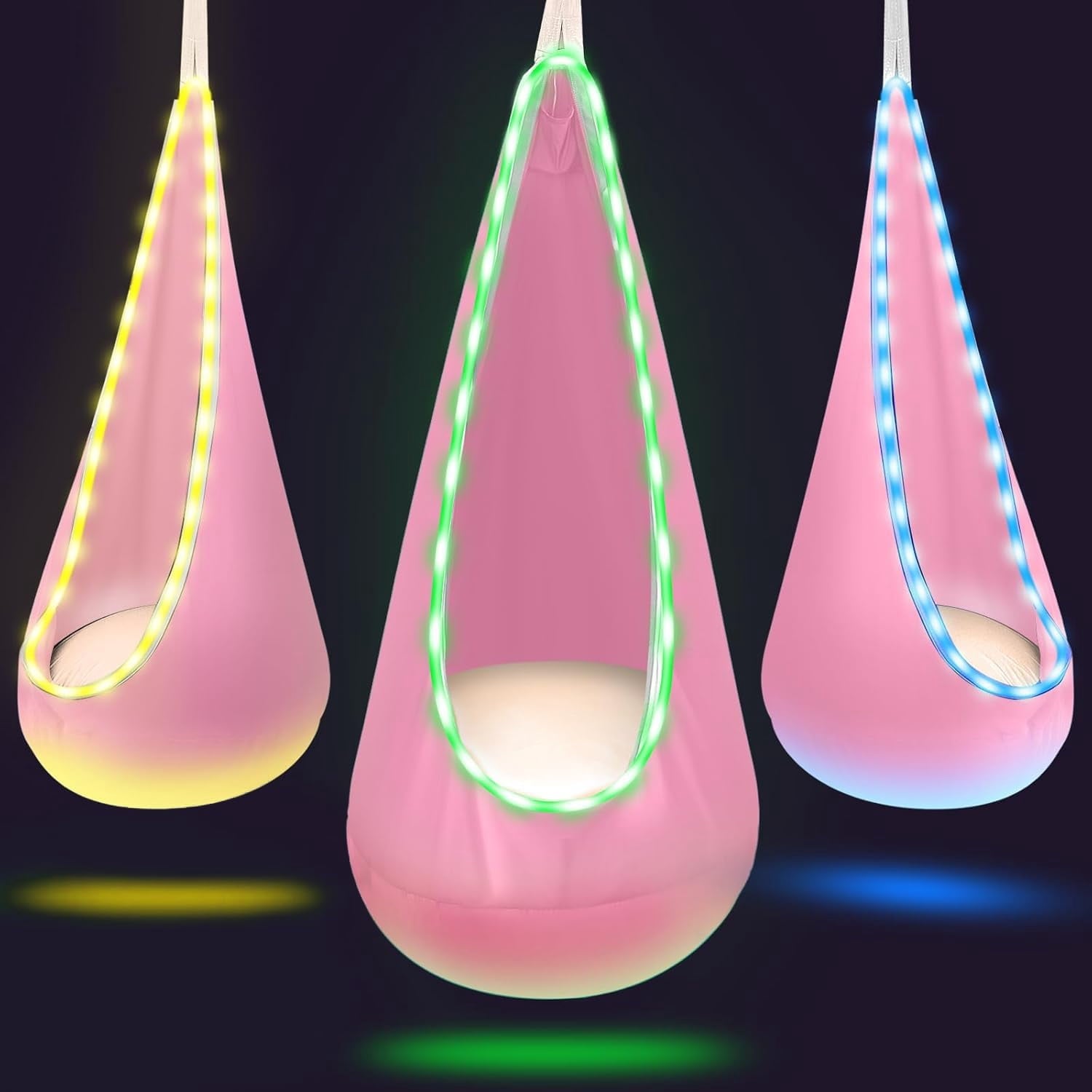 Kids Pod Swing Seat - Light Up Hammock Chair with Pillow, Indoor Outdo