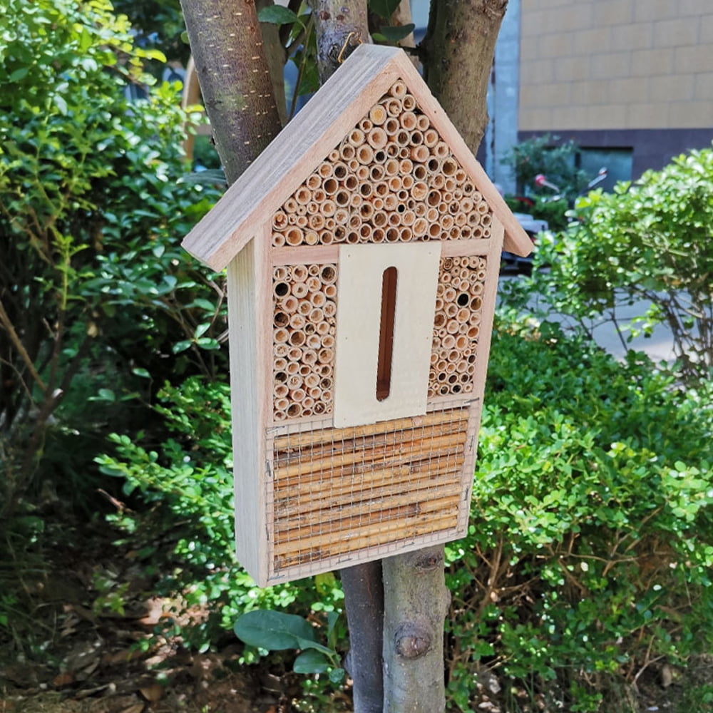 MLfire Bee House Natural Wooden Bee Hive House, Natural Pine Wood Hang