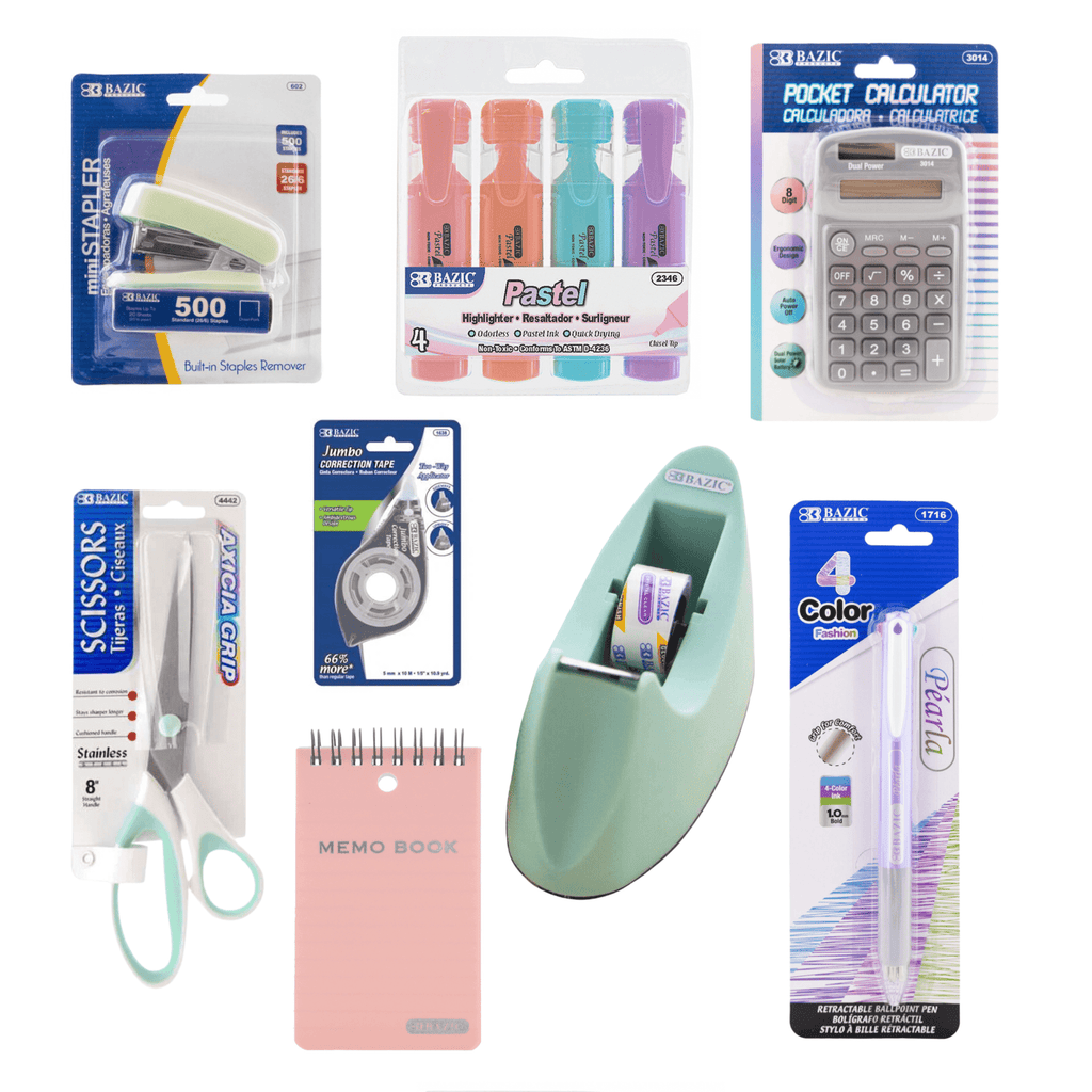 MWSC Office Supplies and Desk Accessories Bundle, Pastel Colors Statio