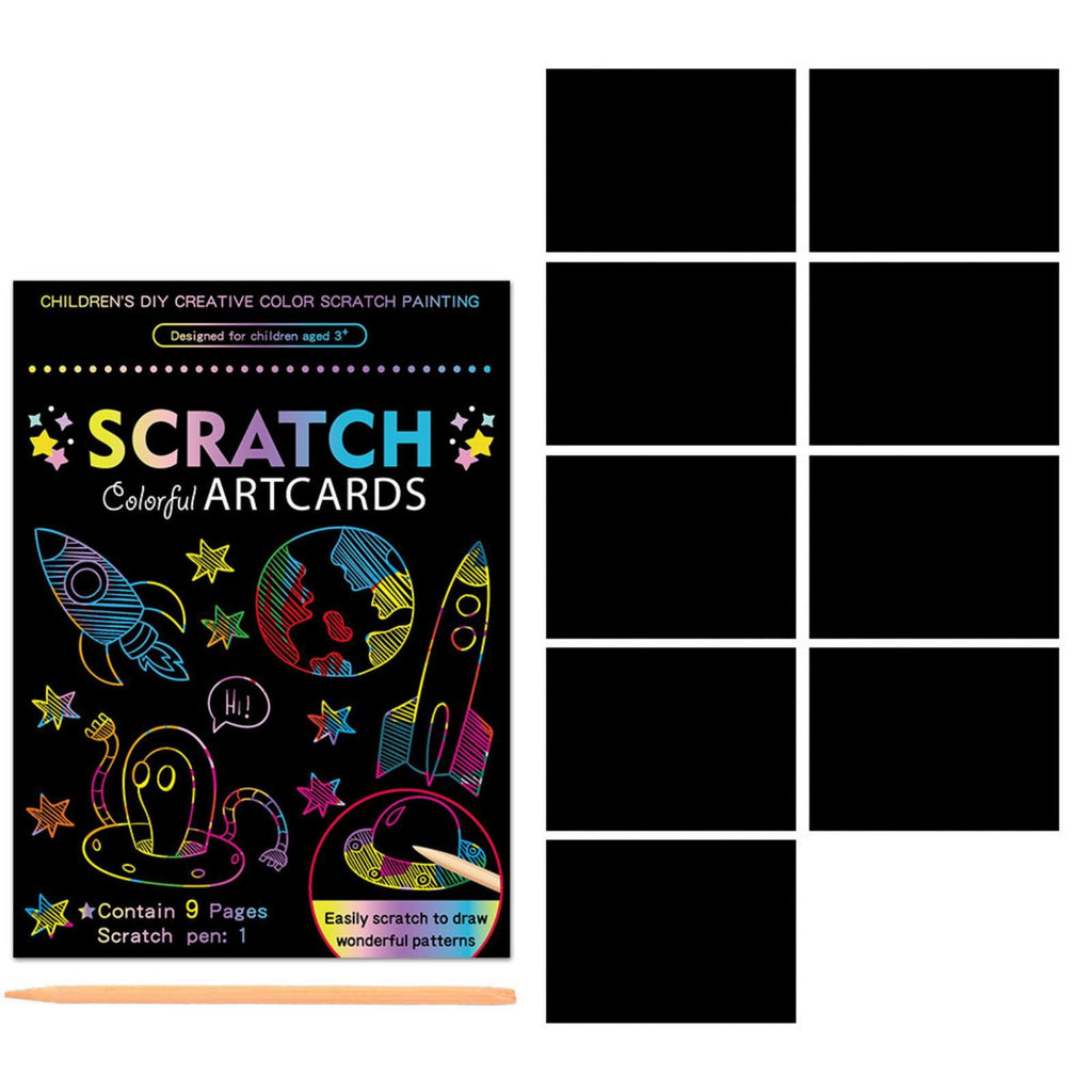 Magic Scratch Art Paper Set, 9 Sheets with Wooden Stylus for Creative