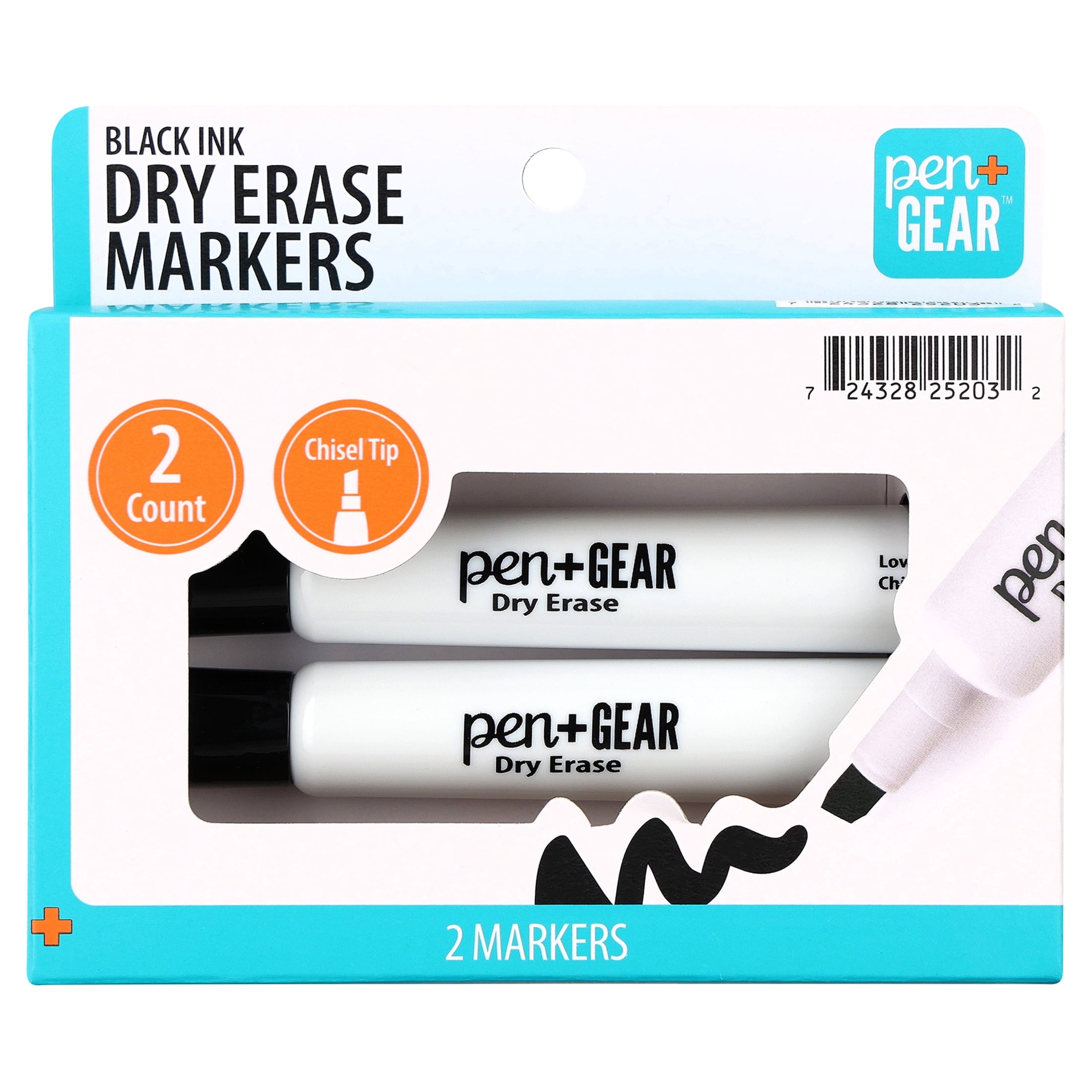 Pen+Gear Dry Erase Markers, Chisel Tip, Black, 4 Count