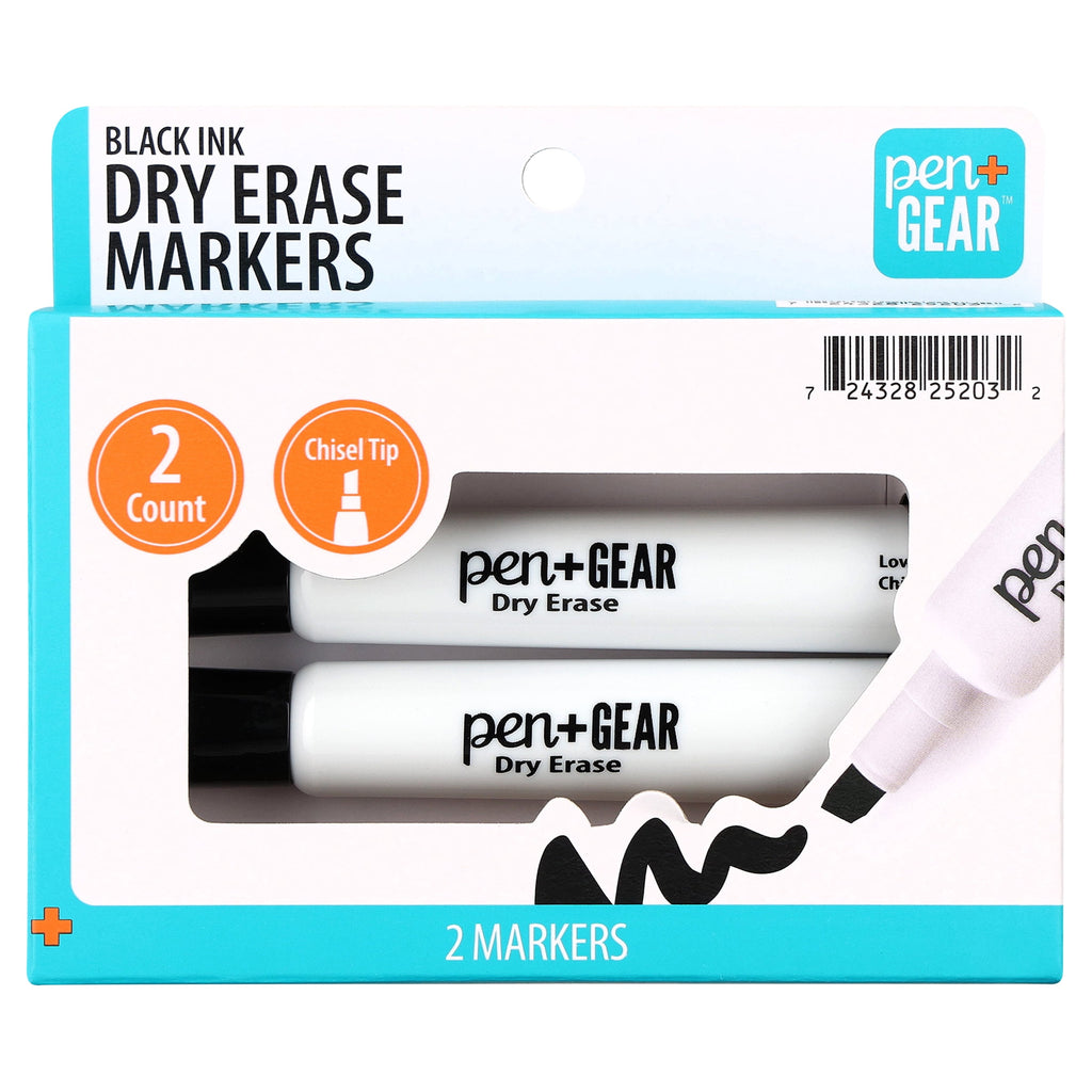 Pen+Gear Dry Erase Markers, Chisel Tip, Black, 4 Count