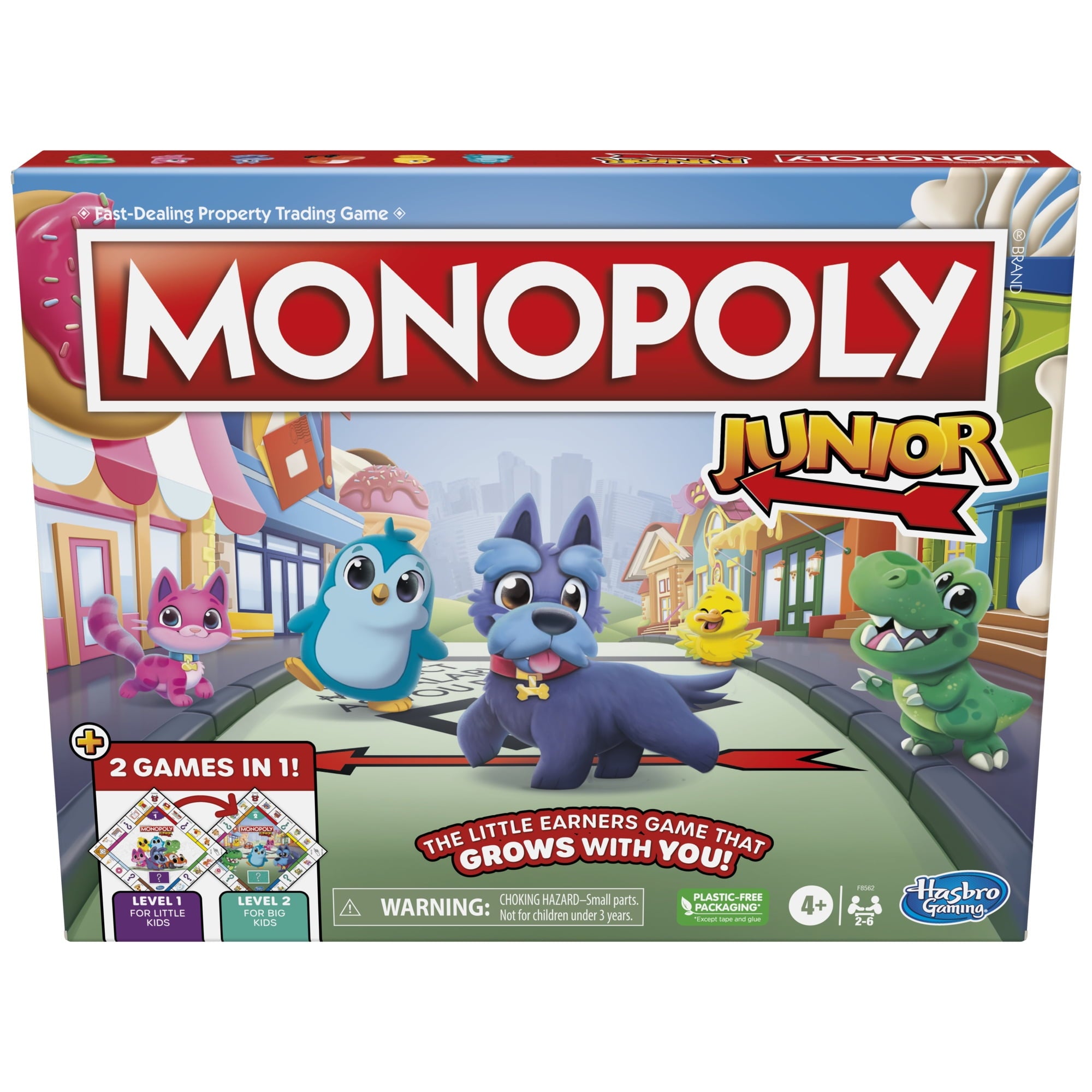 Monopoly Junior Board Game, 2-Sided Gameboard, 2 Games in 1 for Kids,