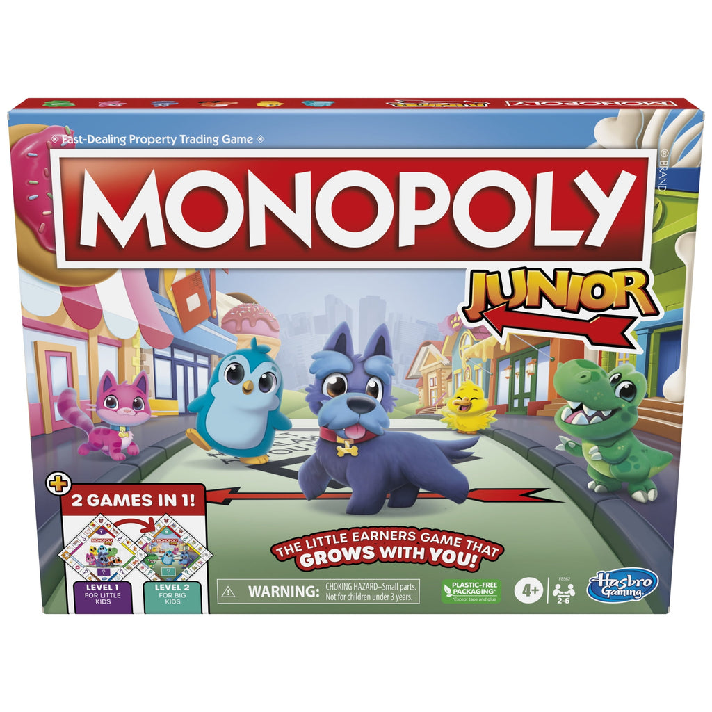 Monopoly Junior Board Game, 2-Sided Gameboard, 2 Games in 1 for Kids,