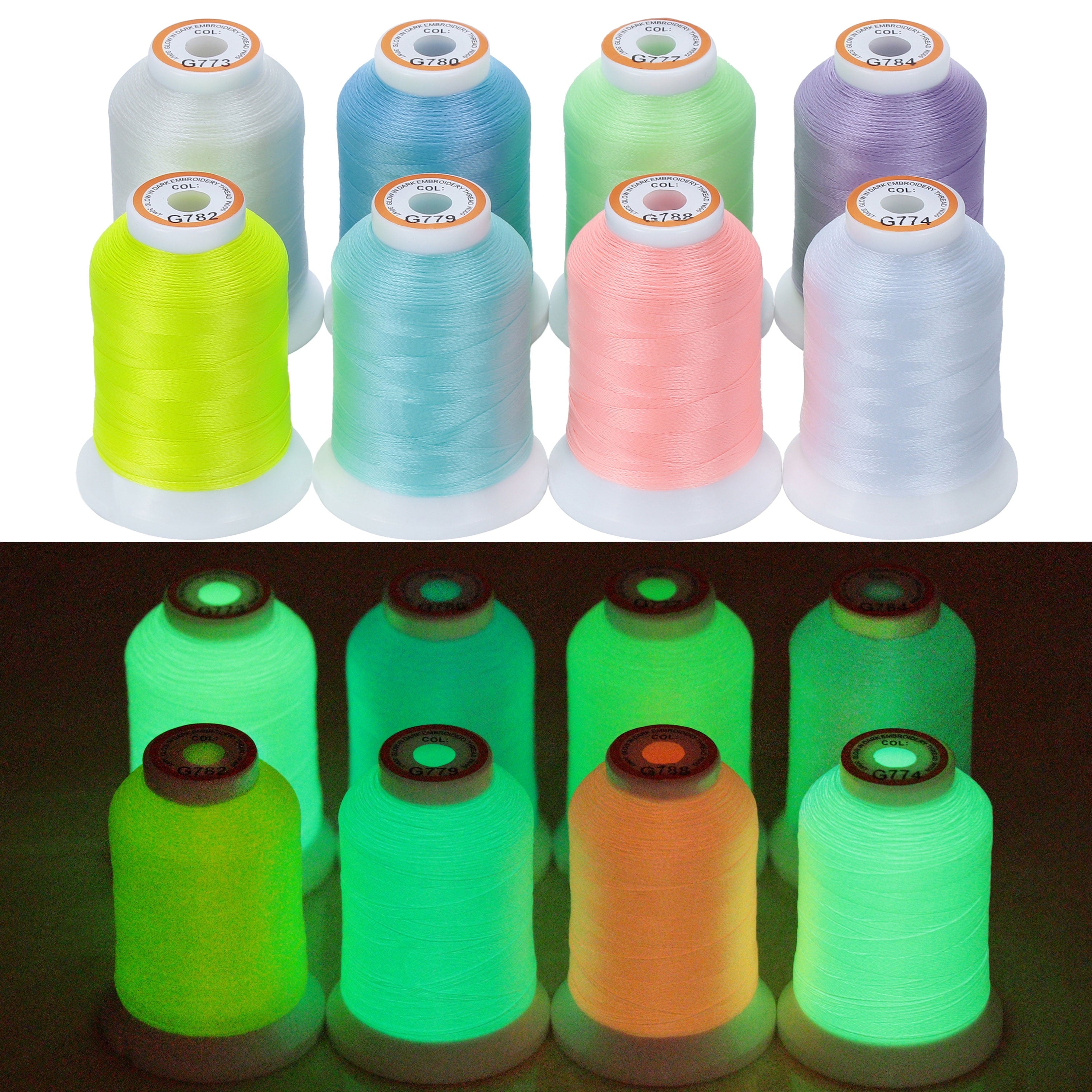 New brothread 8 Colors Luminary Glow in The Dark Embroidery Machine Th