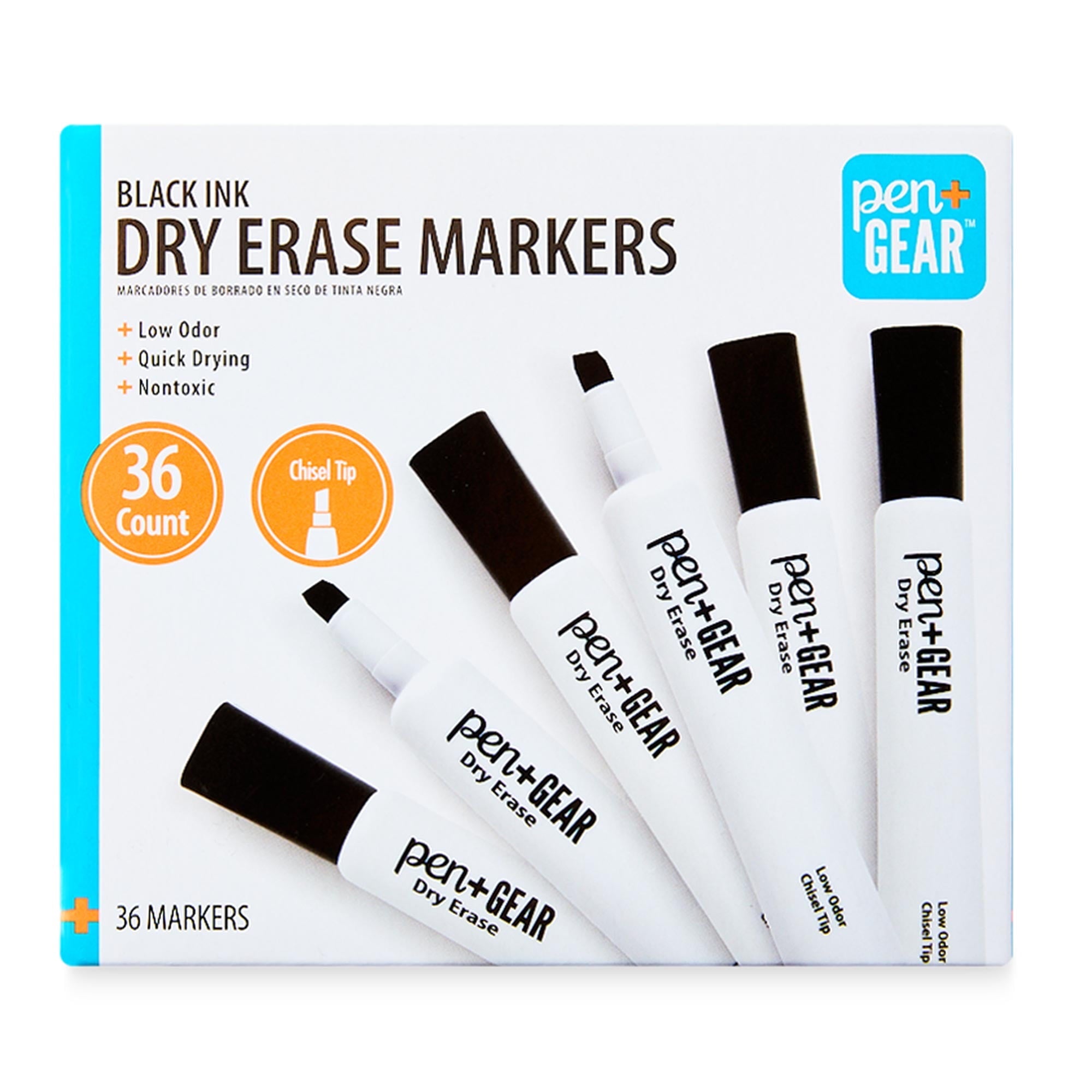Pen+Gear Dry Erase Markers, Chisel Tip, Black, 4 Count