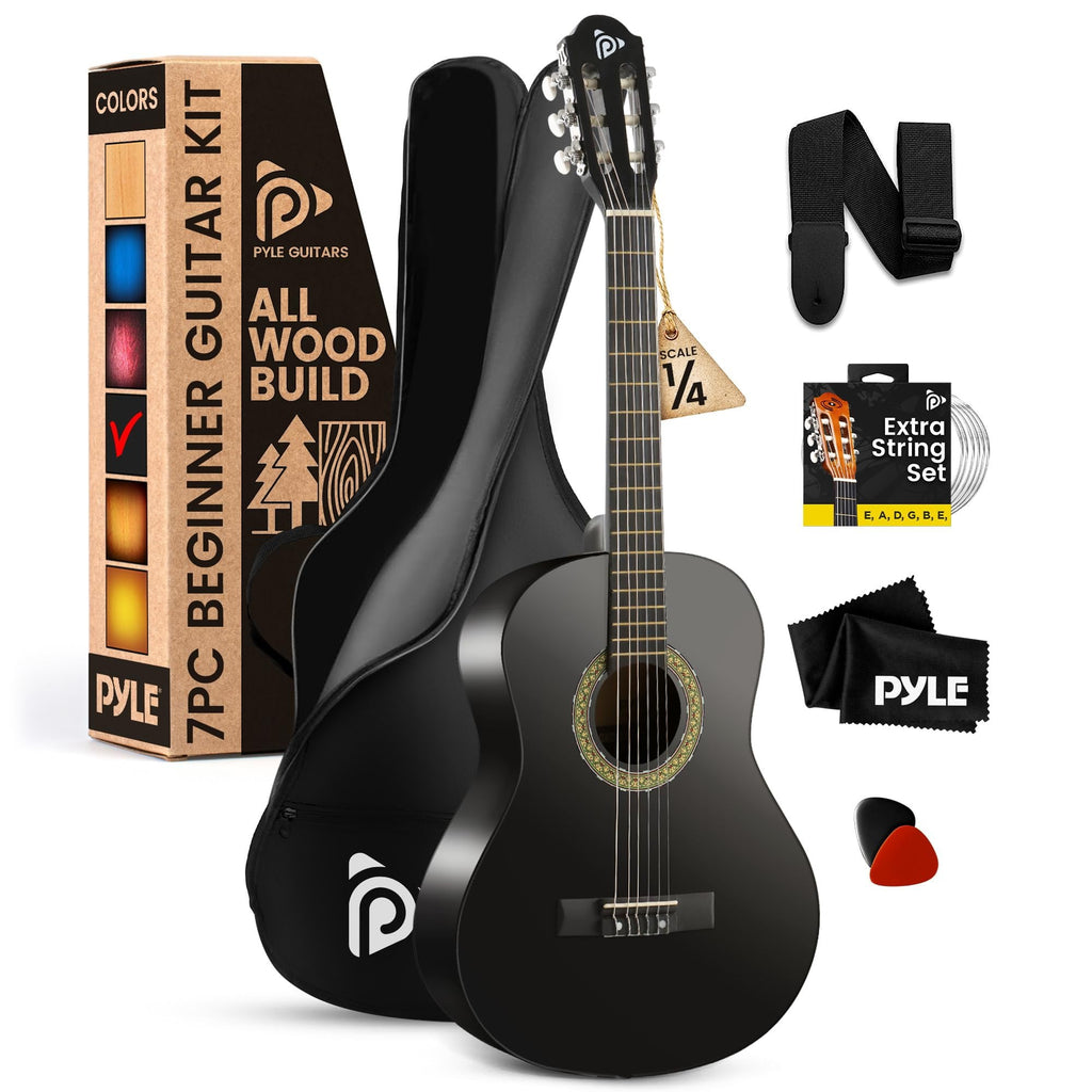 Pyle 6 String Acoustic Guitar, Right, Black Matte, 30" PGACLS30BKMT