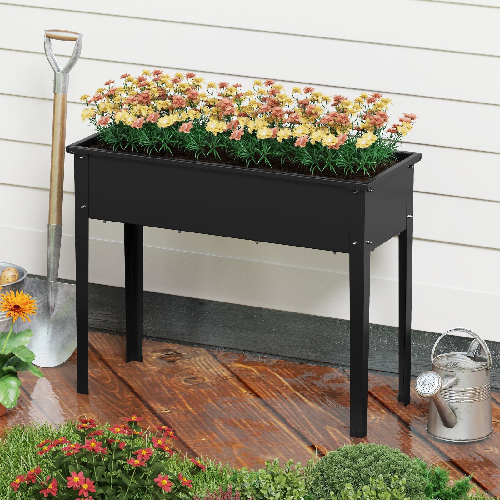 Raised Garden Bed Elevated Metal Planter Box with Legs Drainage Holes