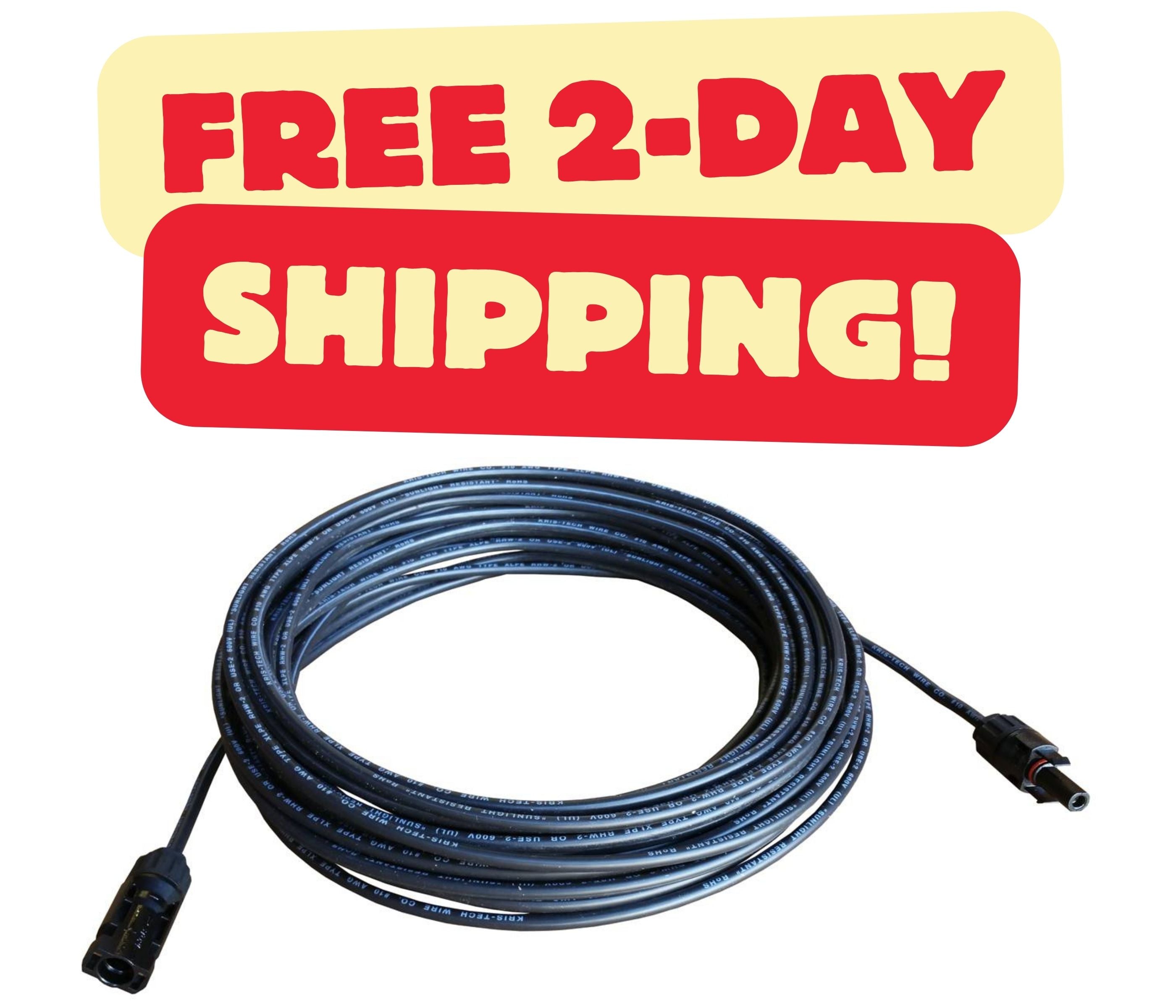 12 Gauge (AWG) Black + Red Solar Panel Extension Cable Wire with Solar Connectors