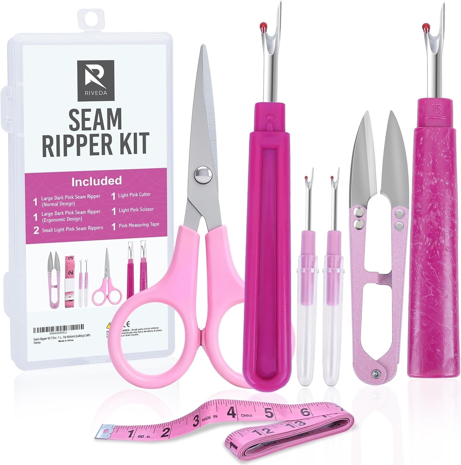 Plastic Seam Ripper Fabric Ripper Kit 7 Pcs - 1 Large, 1 Ergonomic, 2