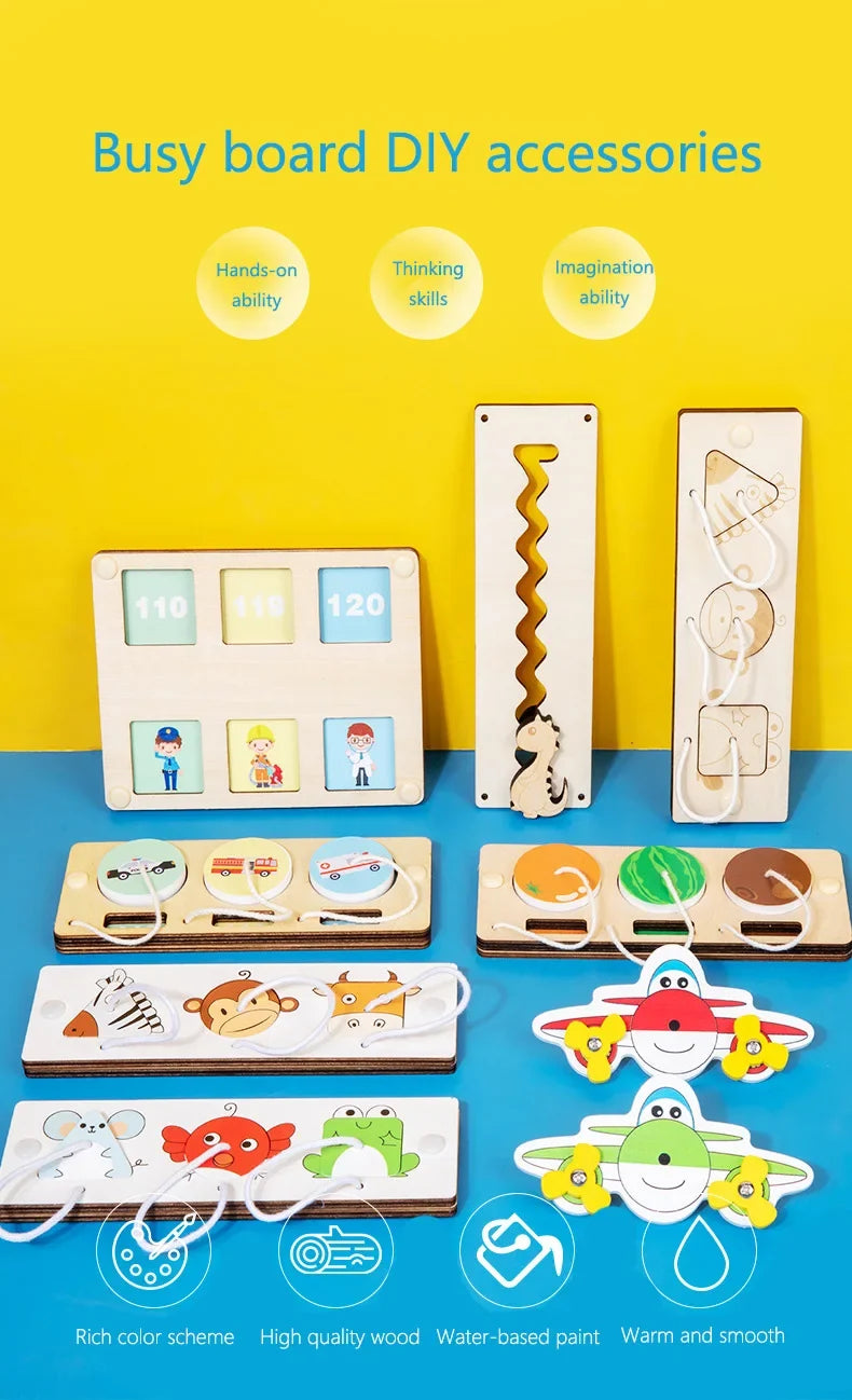 Montessori Busy Board Accessories DIY Wooden Learning Activity Kit