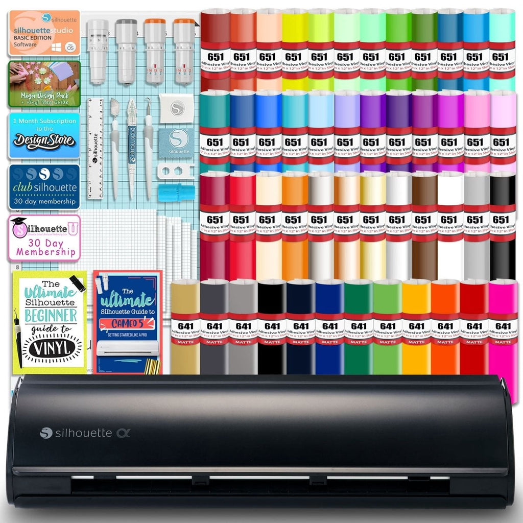 Silhouette Black Cameo 5α Alpha w/ 64 Oracal Vinyl Sheets, Blades, To