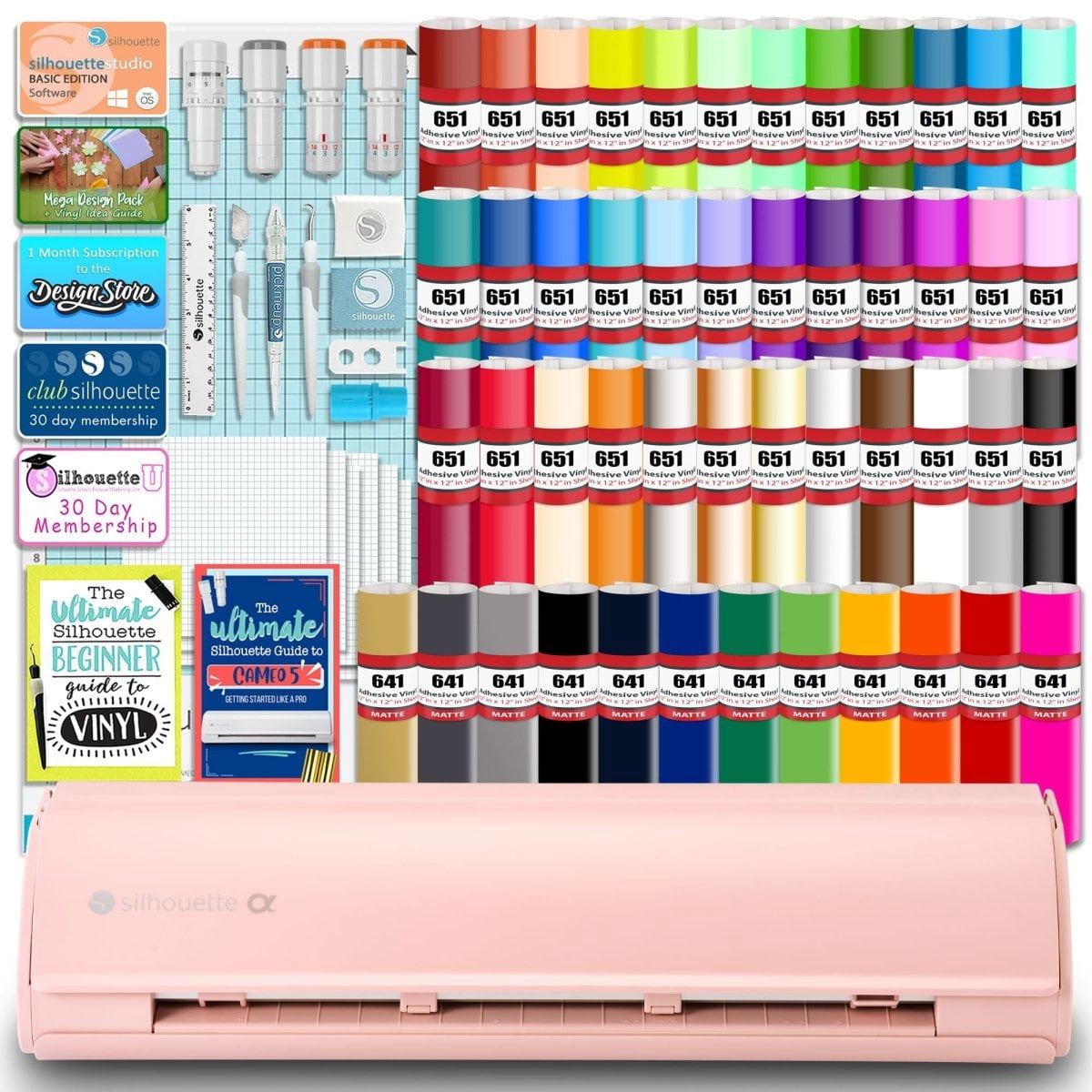 Silhouette Pink Cameo 5α Alpha w/ 64 Oracal Vinyl Sheets, Blades, Too