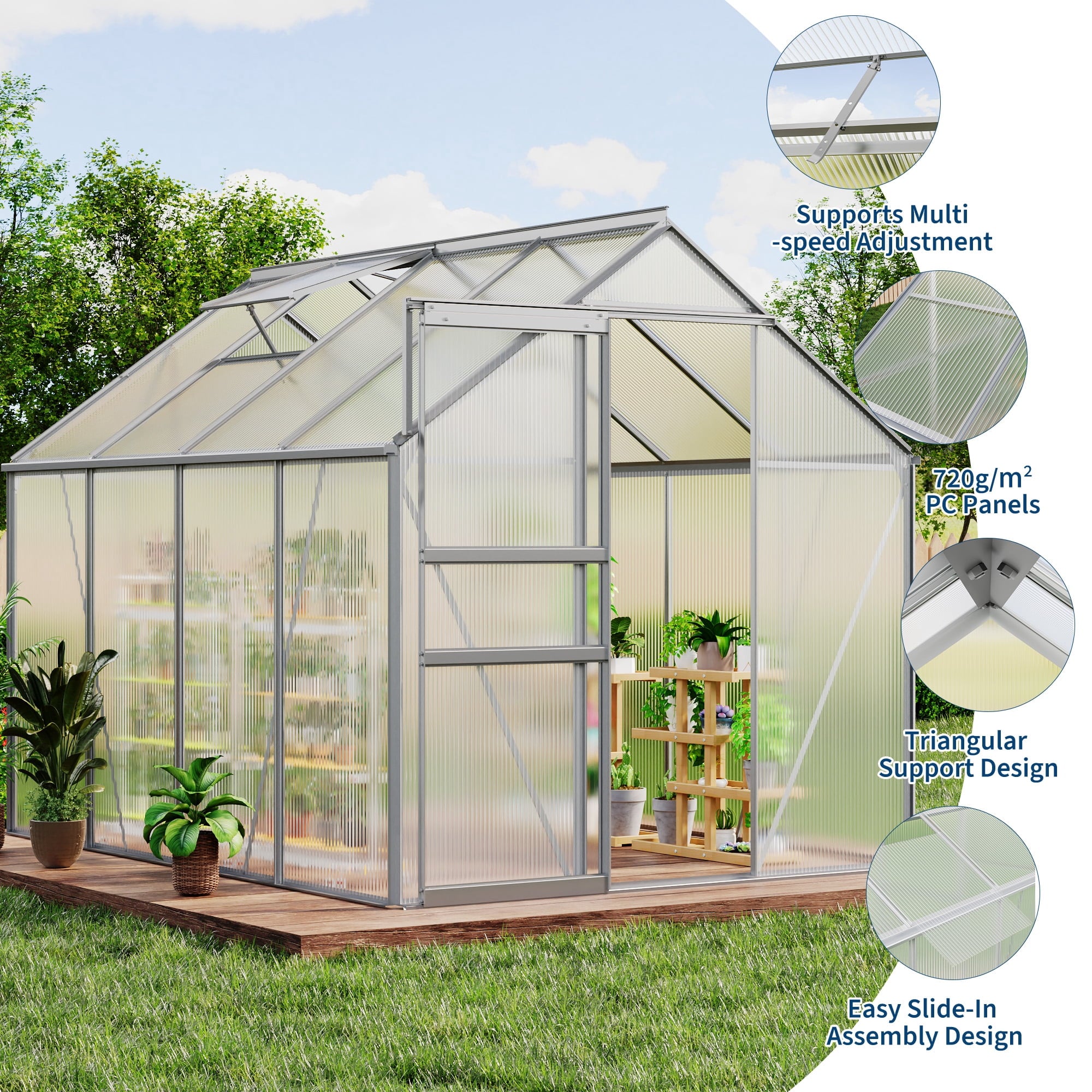 Spacious Polycarbonate Walk-In Greenhouse 6x8 FT – Heavy Duty Alumin