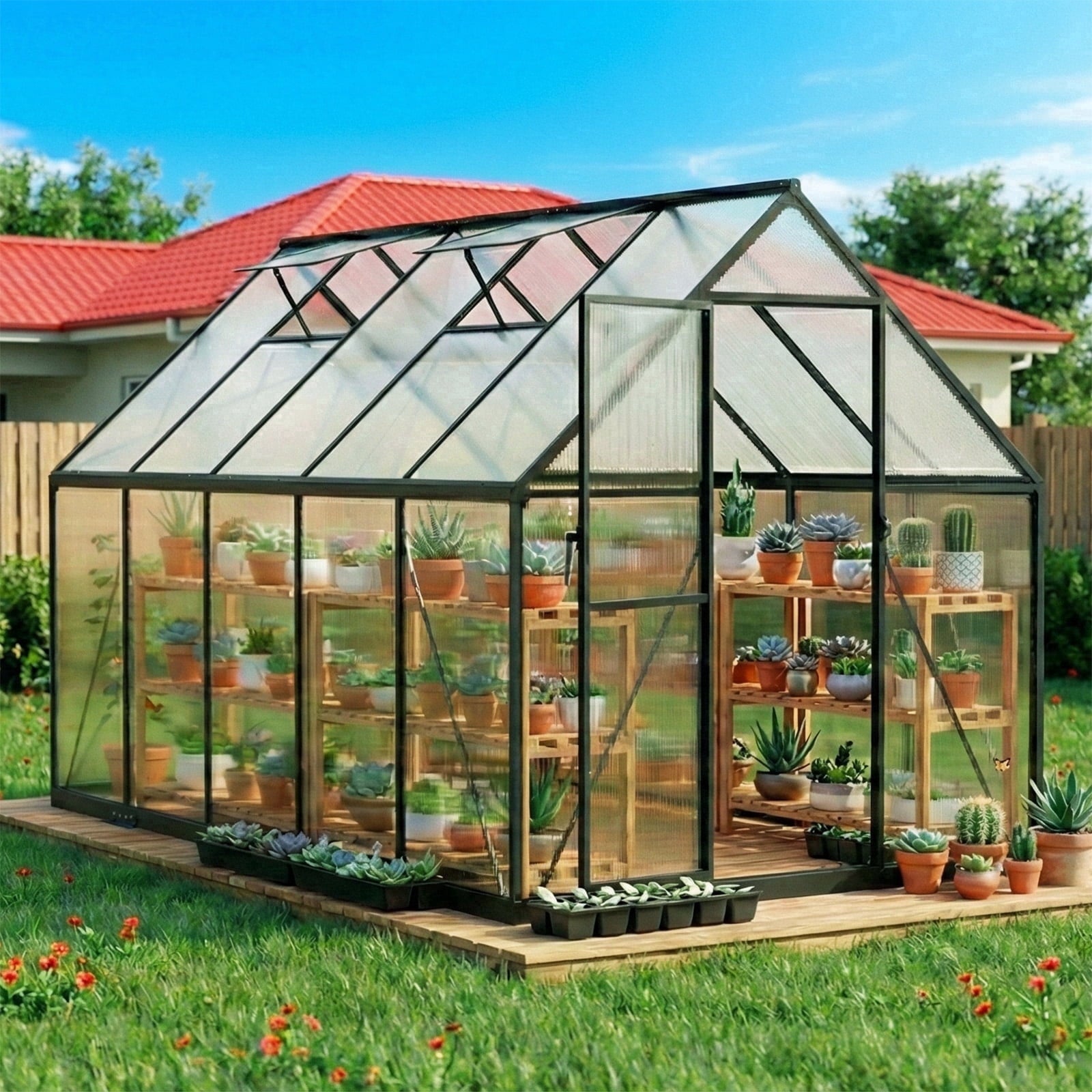 Sylviera 6x4ft Outdoor Walk-in Greenhouse, Heavy-Duty Polycarbonate Gr