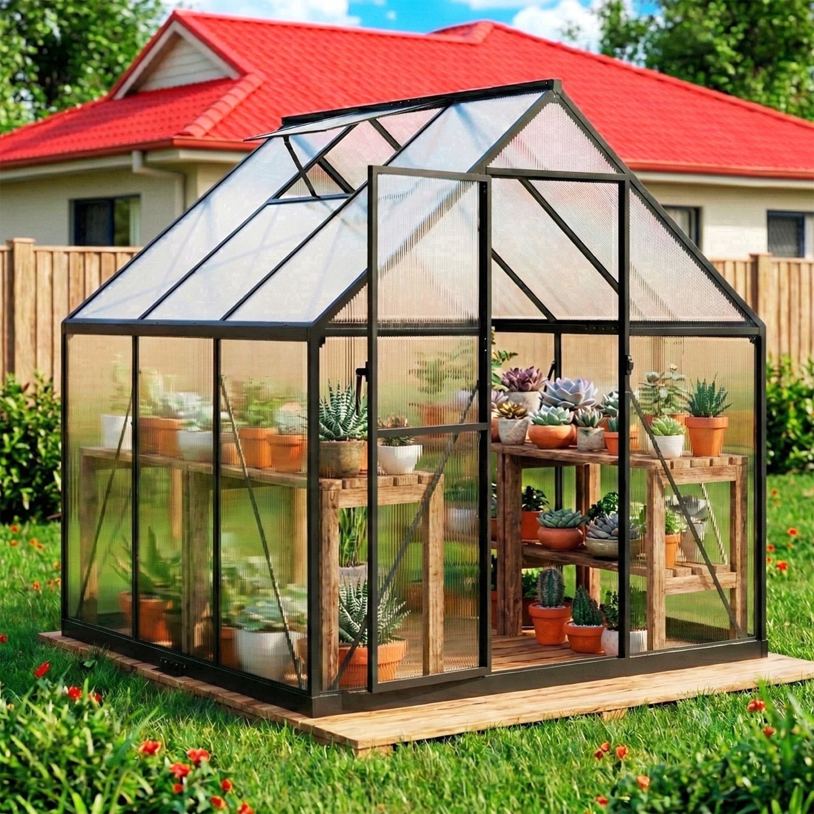 Sylviera 6x4ft Outdoor Walk-in Greenhouse, Heavy-Duty Polycarbonate Gr