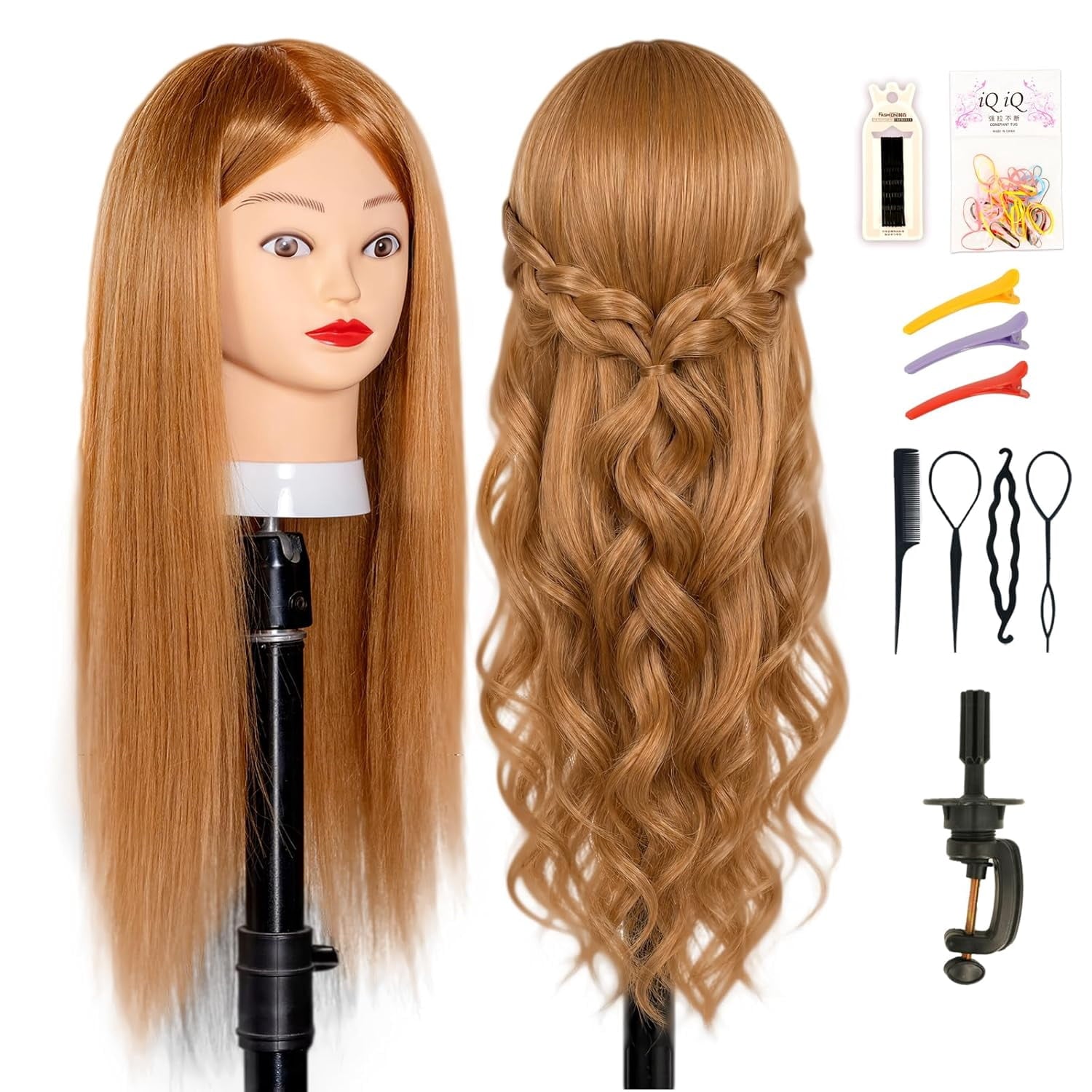 TELOLY 80% Real Human Hair Mannequin Head 26-28“ Cosmetology Doll He