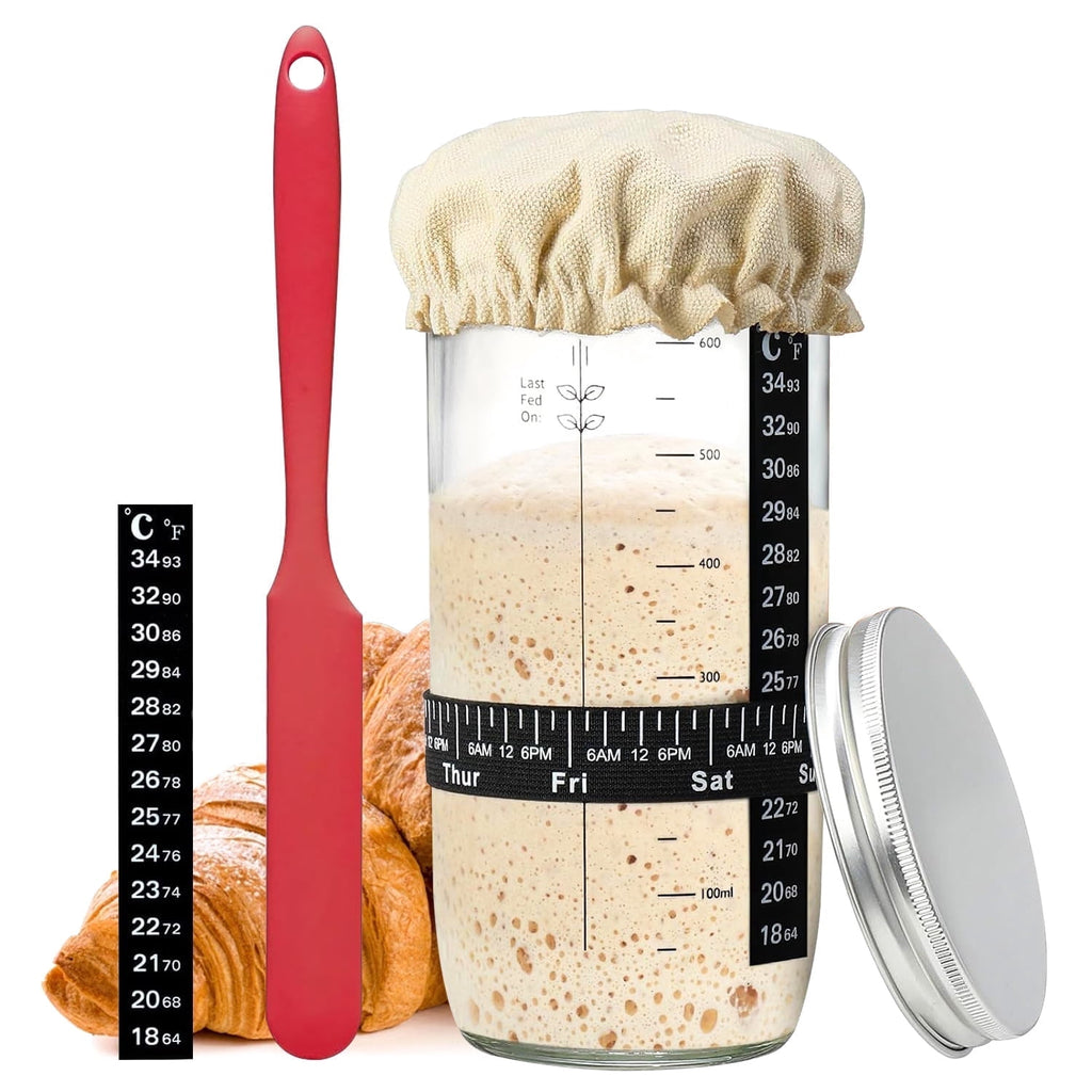 TINANA Sourdough Starter Jar Kit, 650ml Sourdough Starter Jar With The