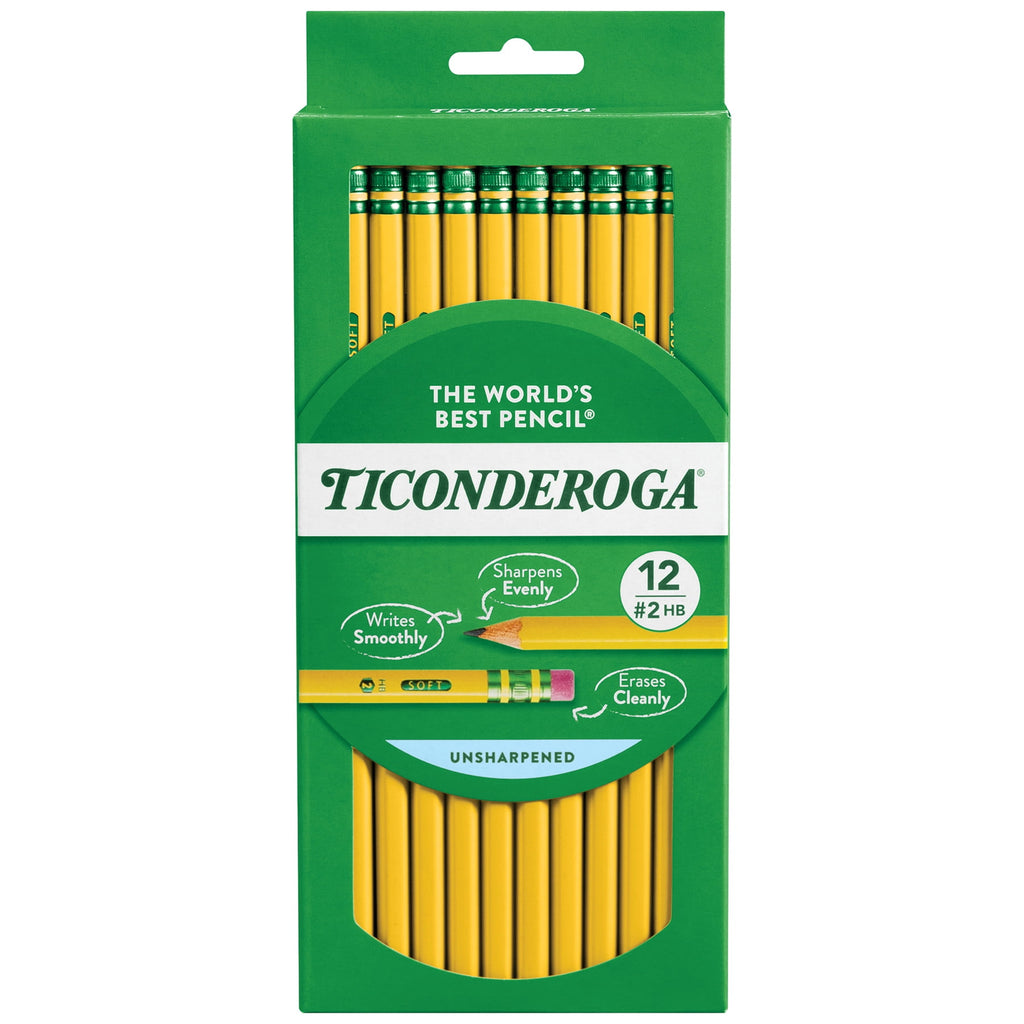 Ticonderoga Premium Wood Pencils, Unsharpened #2 Lead, Yellow, 12 Coun