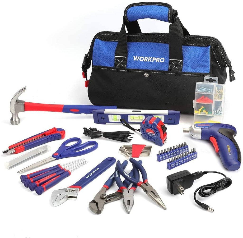WORKPRO 125-Piece Household Tool Kit – 3.6V Rechargeable Screwdriver