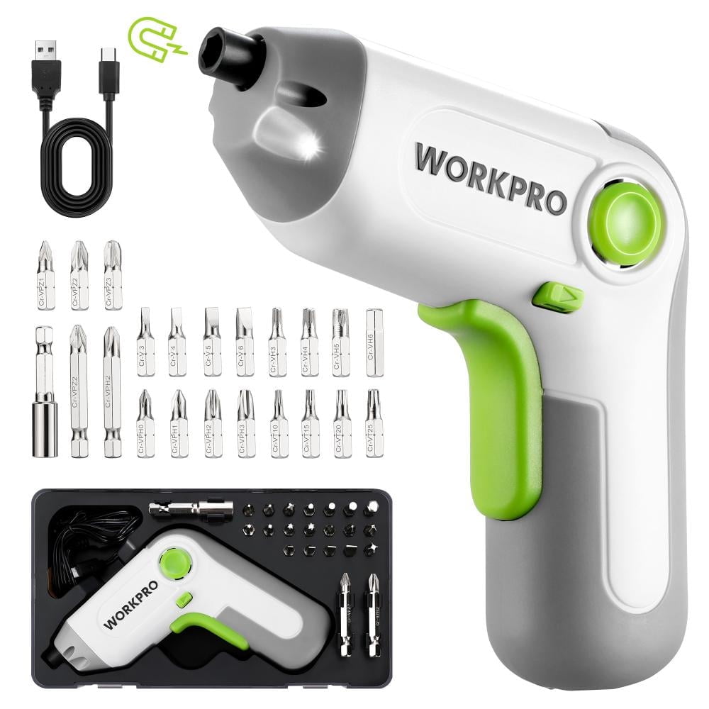WORKPRO 125-Piece Household Tool Kit – 3.6V Rechargeable Screwdriver