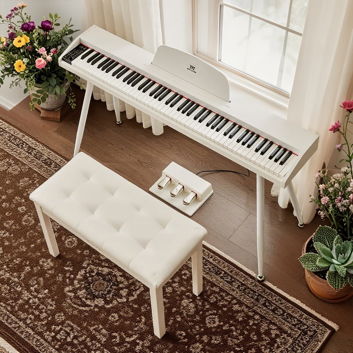 White 88Keys Semi Weighted Electric Digital Piano w/3-Pedal,USB/MIDI,S