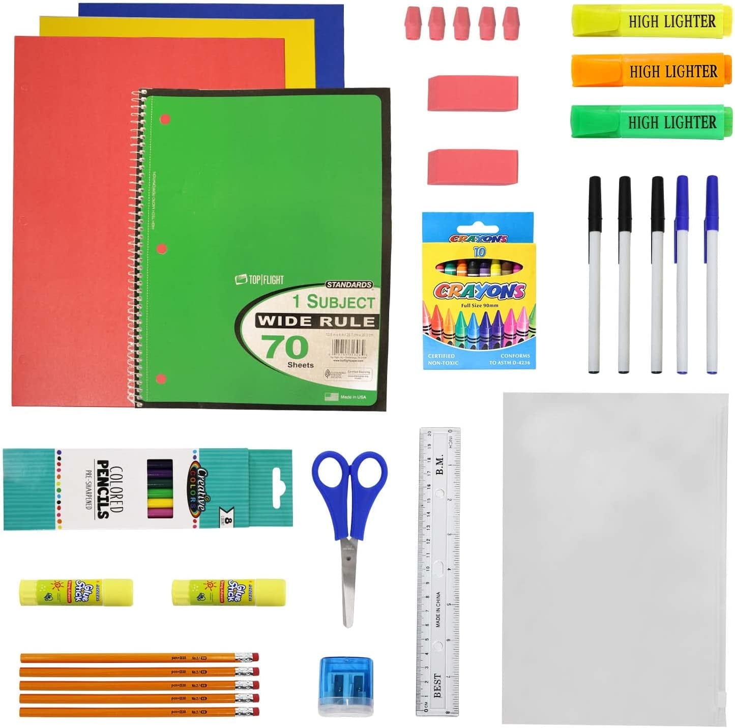 52 Piece Back to School Supply Kit for K-12 - Essentials Box of Suppli