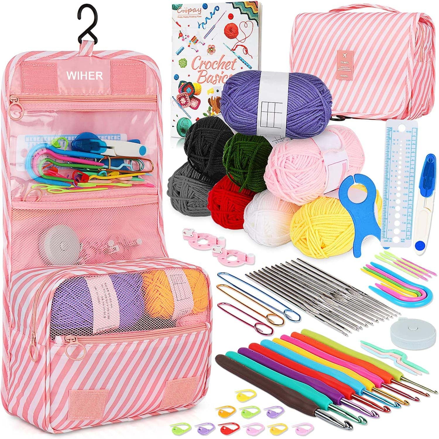 Wiher Upgraded Hanging Crochet Kit Beginners, 63PCS Crochet Hook Set w