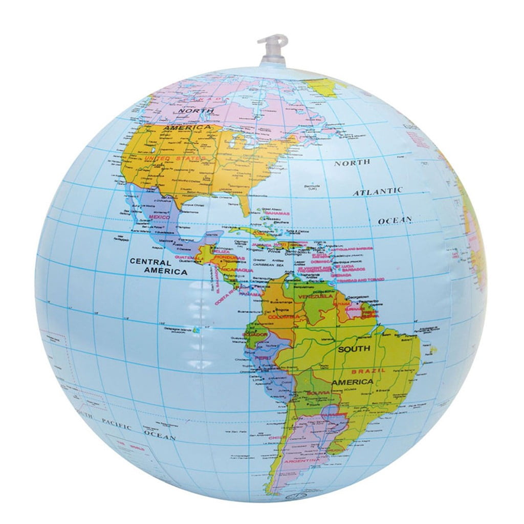 World Map Inflatable Beach Ball, Summer Pool Party Water Toy Ball Deco
